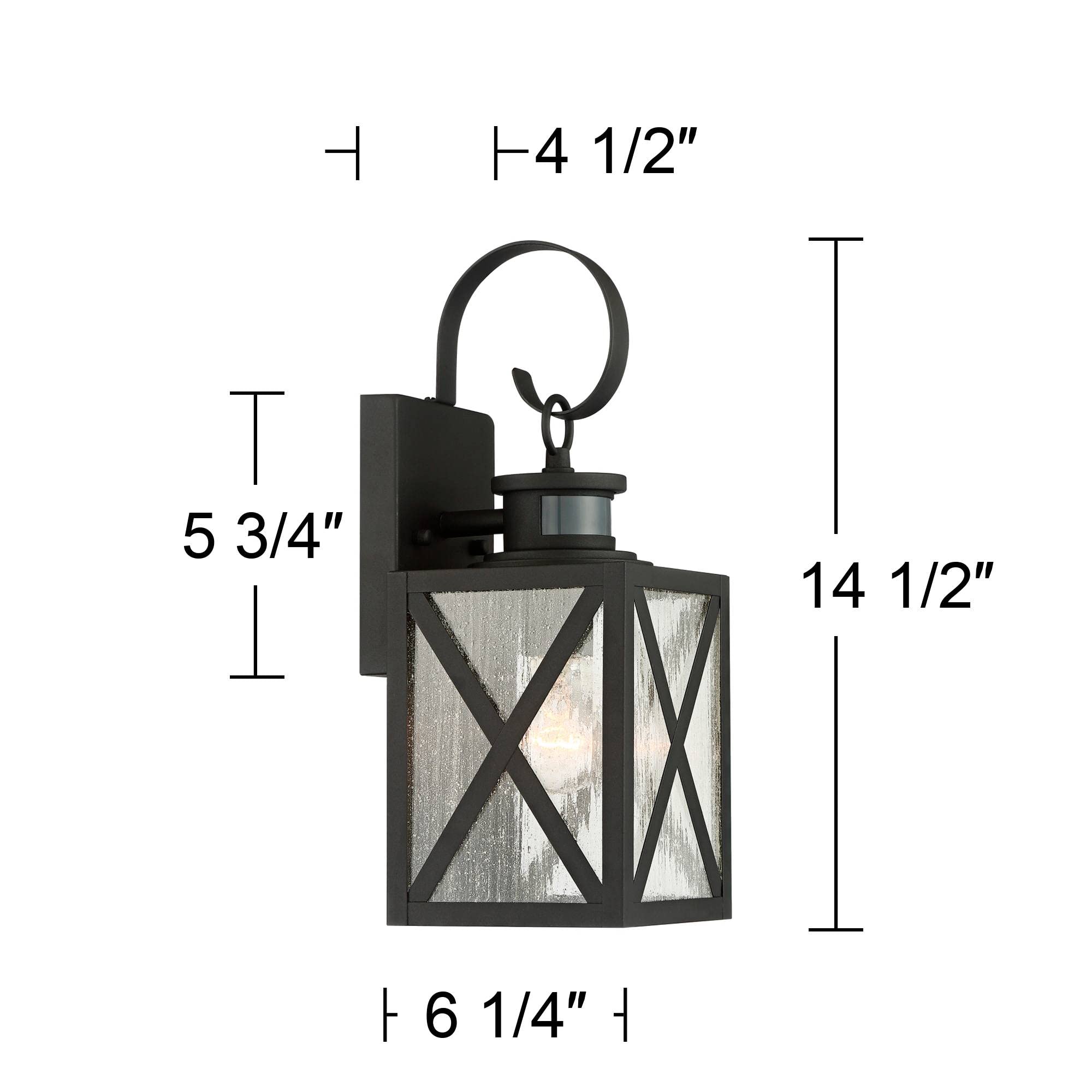 John Timberland Outdoor Wall Light Fixtures Set of 2, Carriage Style, Textured Black, 14.5in, Clear Seedy Glass, Dusk to Dawn, Motion Sensor