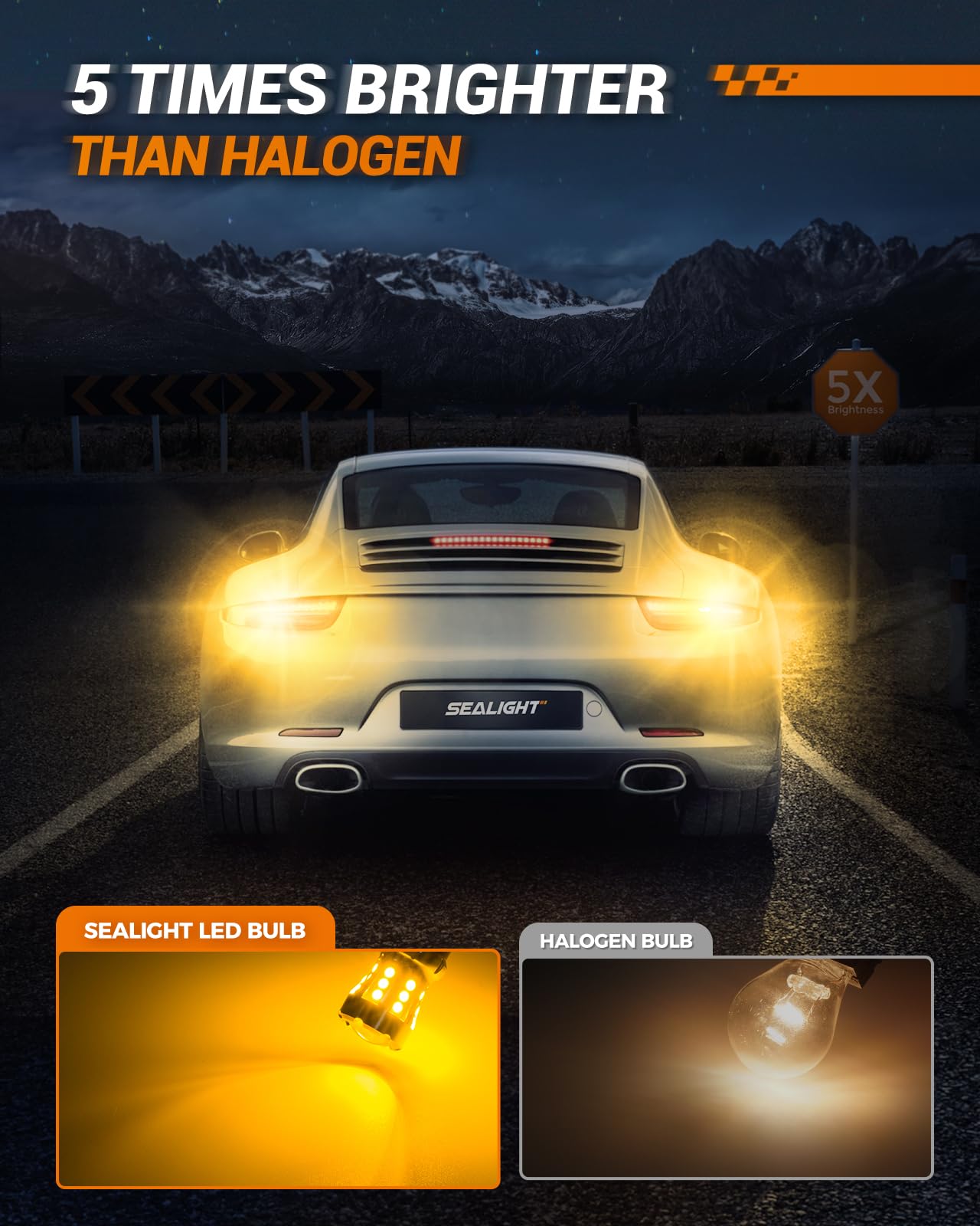 SEALIGHT 3157 LED Turn Signal Bulbs, 600% Brighter, Amber Yellow, 2 Pack
