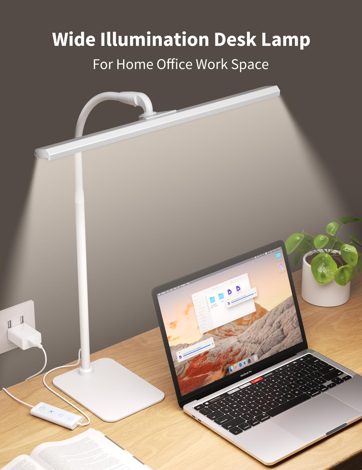 Kary White Led Desk Lamps For Home Office, Tall Computer Desk Light,Flexible Gooseneck Adjustable Office Lamp,Dimmable Desk Lamp