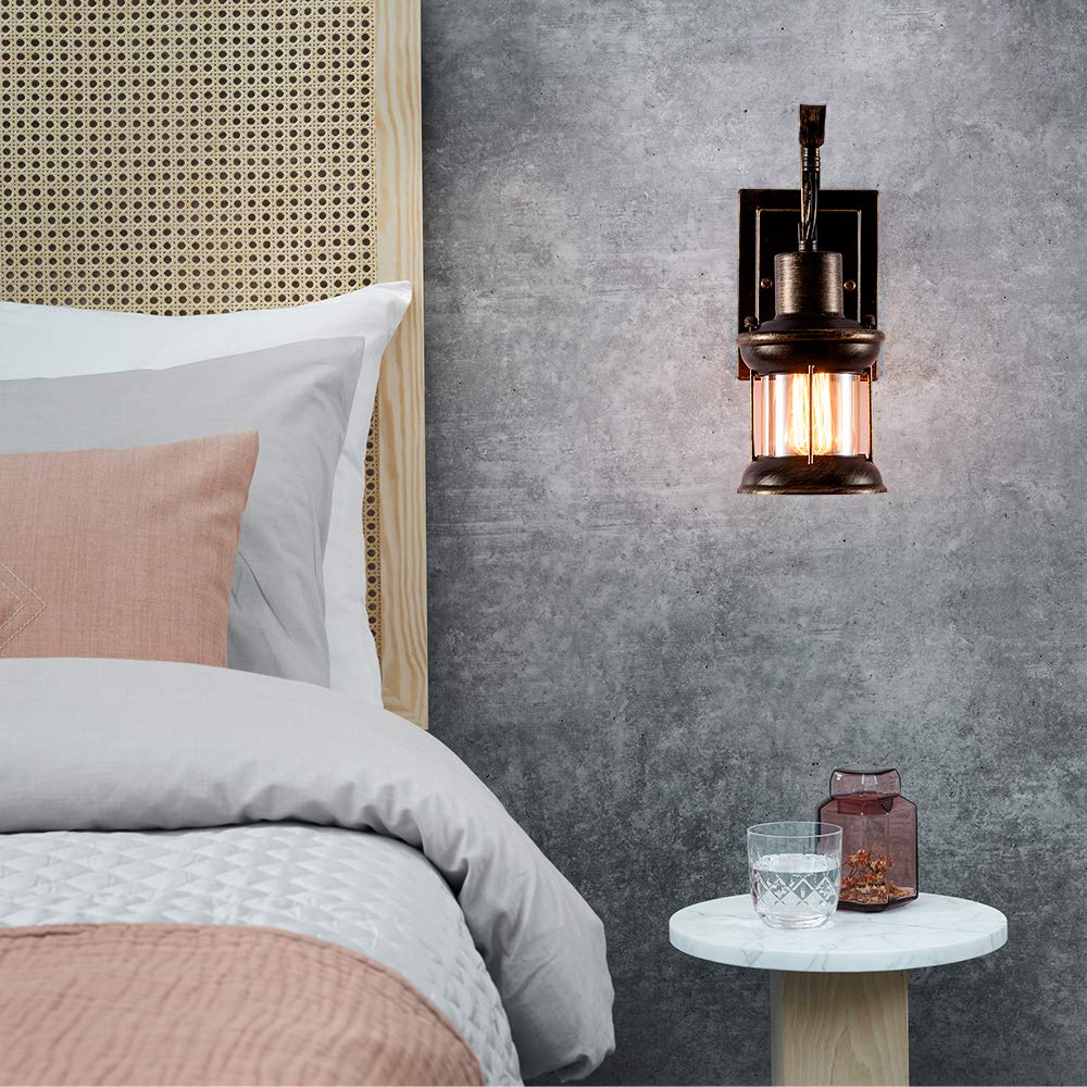 Moonkist Industrial Vintage Single Head, Rustic Nordic Glass Wall Sconce Fixtures Retro Metal Painting Color Wall Lamp For Home