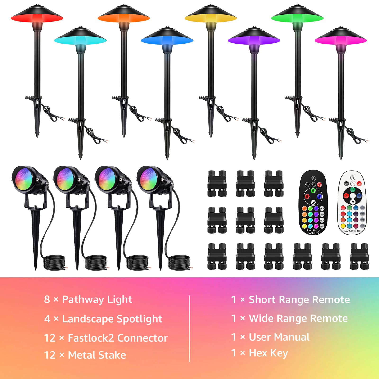 Sunvie Rgbw Landscape Lighting Kit 12V Low Voltage Landscape Lighting With Connectors  Color Changing Low Voltage Pathway Lights Wired With Spotlights Waterproof For Holiday Patio Garden Yard 12 Pack