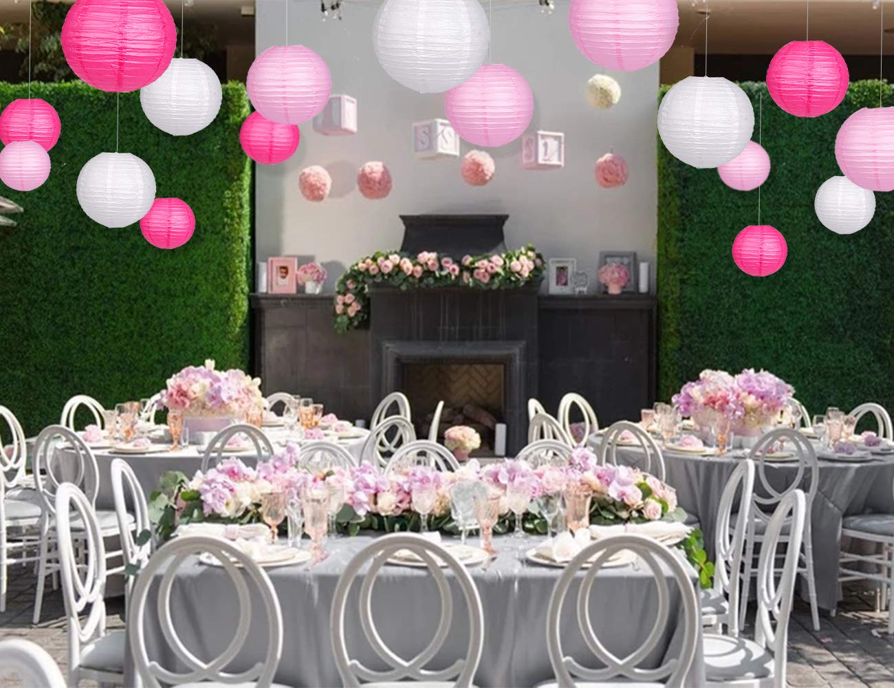 Zilue 24Pcs Round Paper Lanterns - Pink/White Decorations For Weddings & Parties
