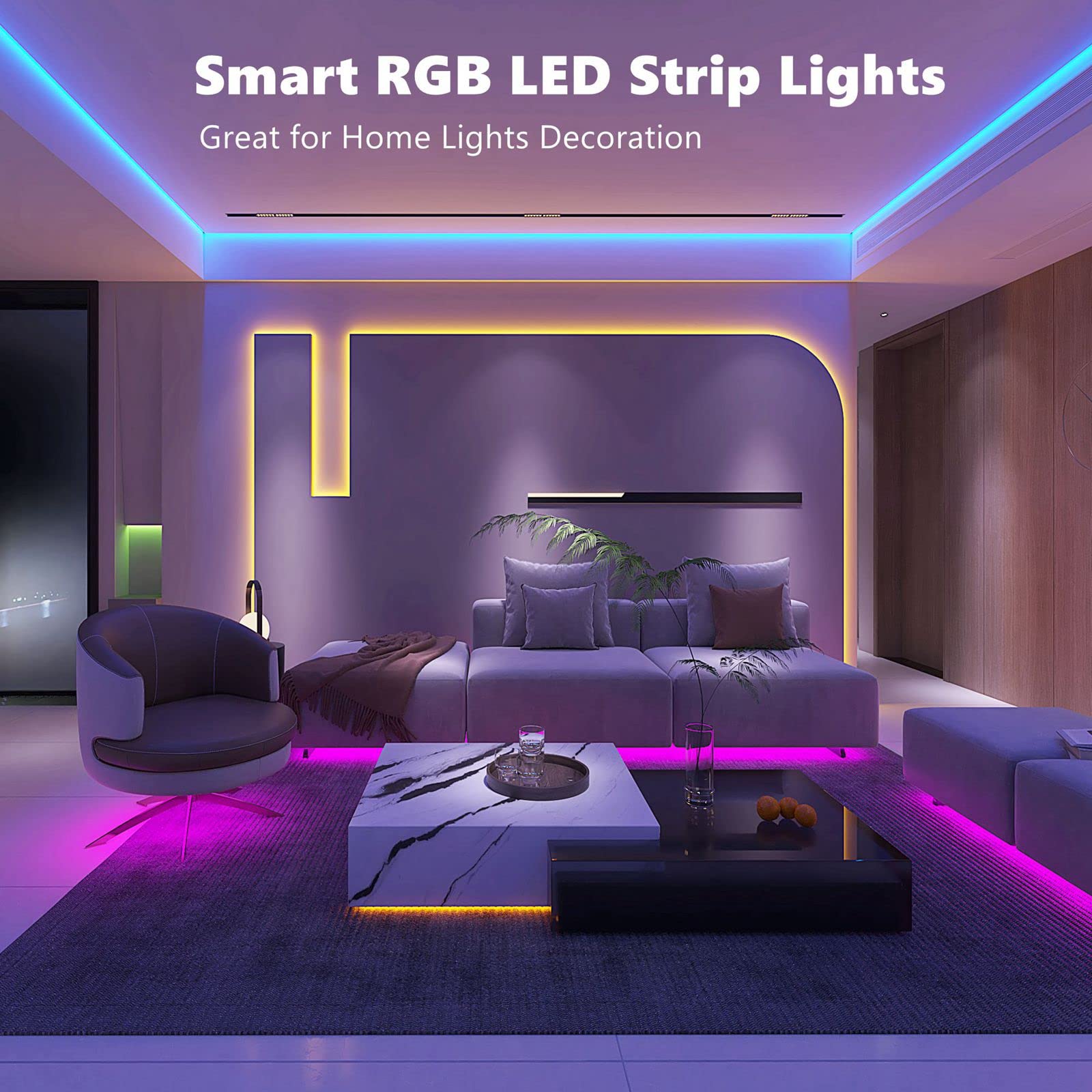ZOZOO Smart RGB LED Strip Lights, 100ft (2 Rolls of 50ft), Multicolor, Plastic, Model Z-100FT, Remote & APP Control, Music Sync