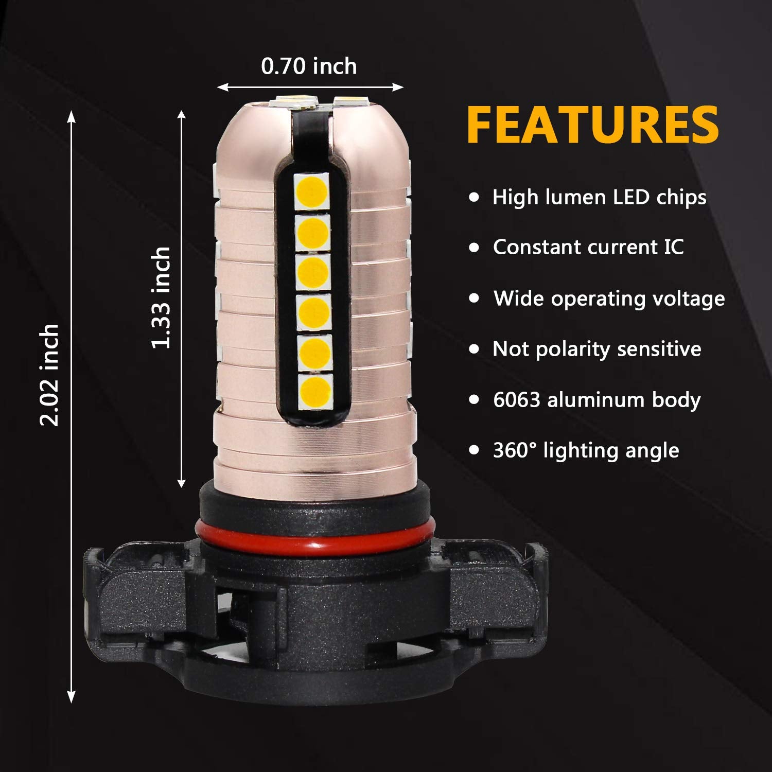 Phinlion 2504 Led Fog Light Bulbs, 3000 Lumens Super Bright 12276 Psx24W Golden Yellow Fog Lights Replacement For Cars, Non-Pola