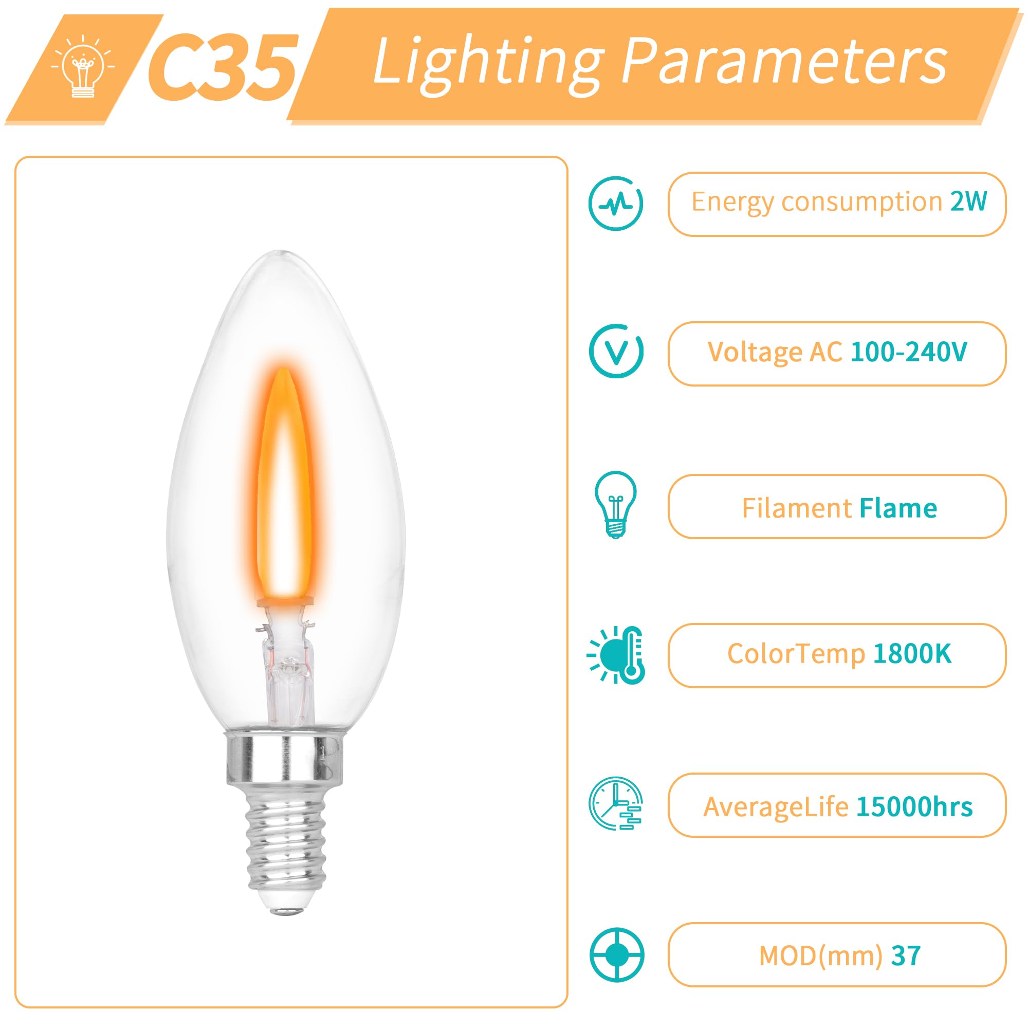 Flicker Flame Light Bulb Flame Tip Halloween Chandelier Flickering Light Bulbs Christmas Replacement Orange Glow Bulbs Crystal Clear Candle Bulb For E12 Chandelier Base (Clear, C35E12(6Pack))