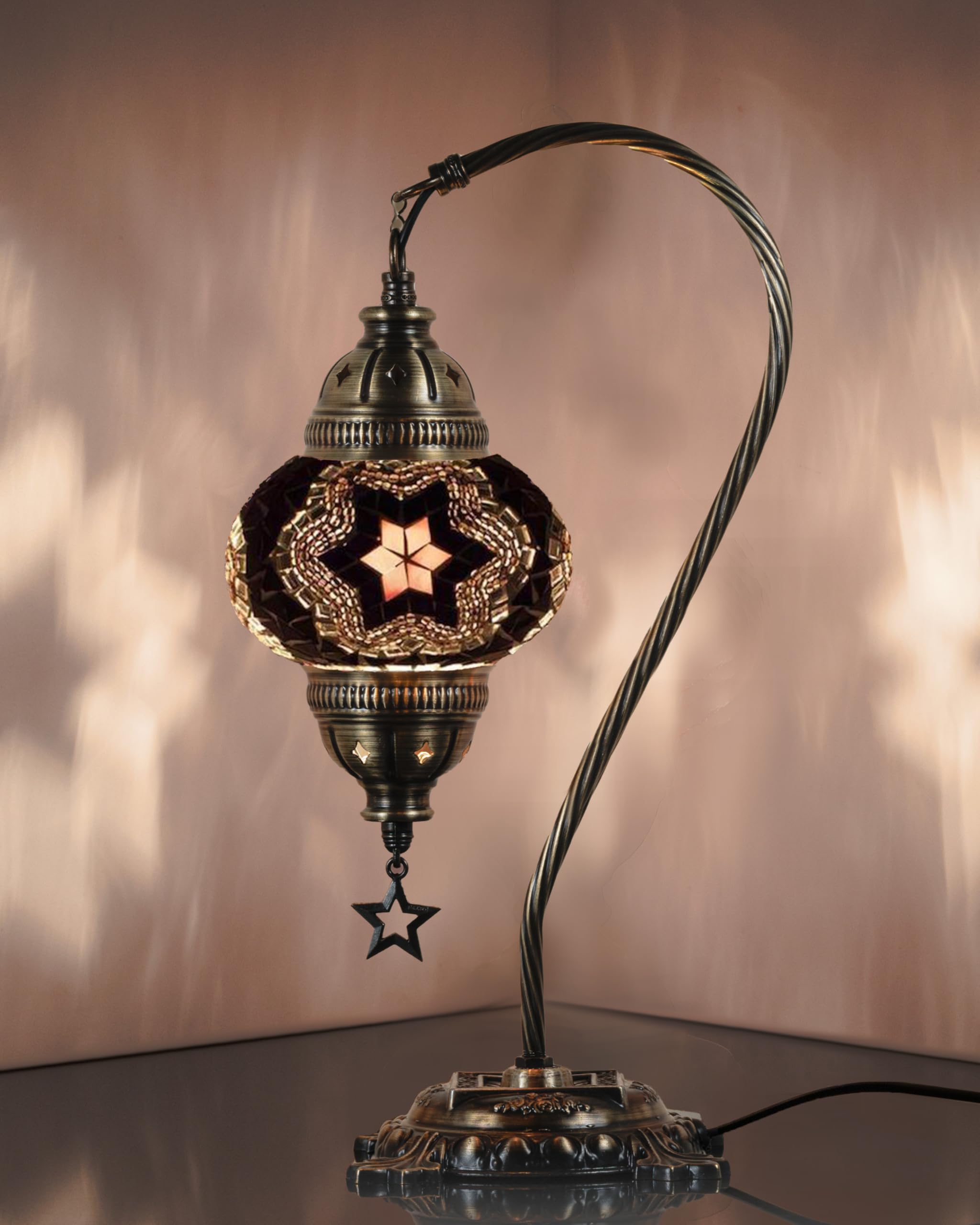 DEMMEX Mosaic Table Lamp, Handmade Turkish Design, 15in, Black-White, Metal, Model DEMMEXLAMP