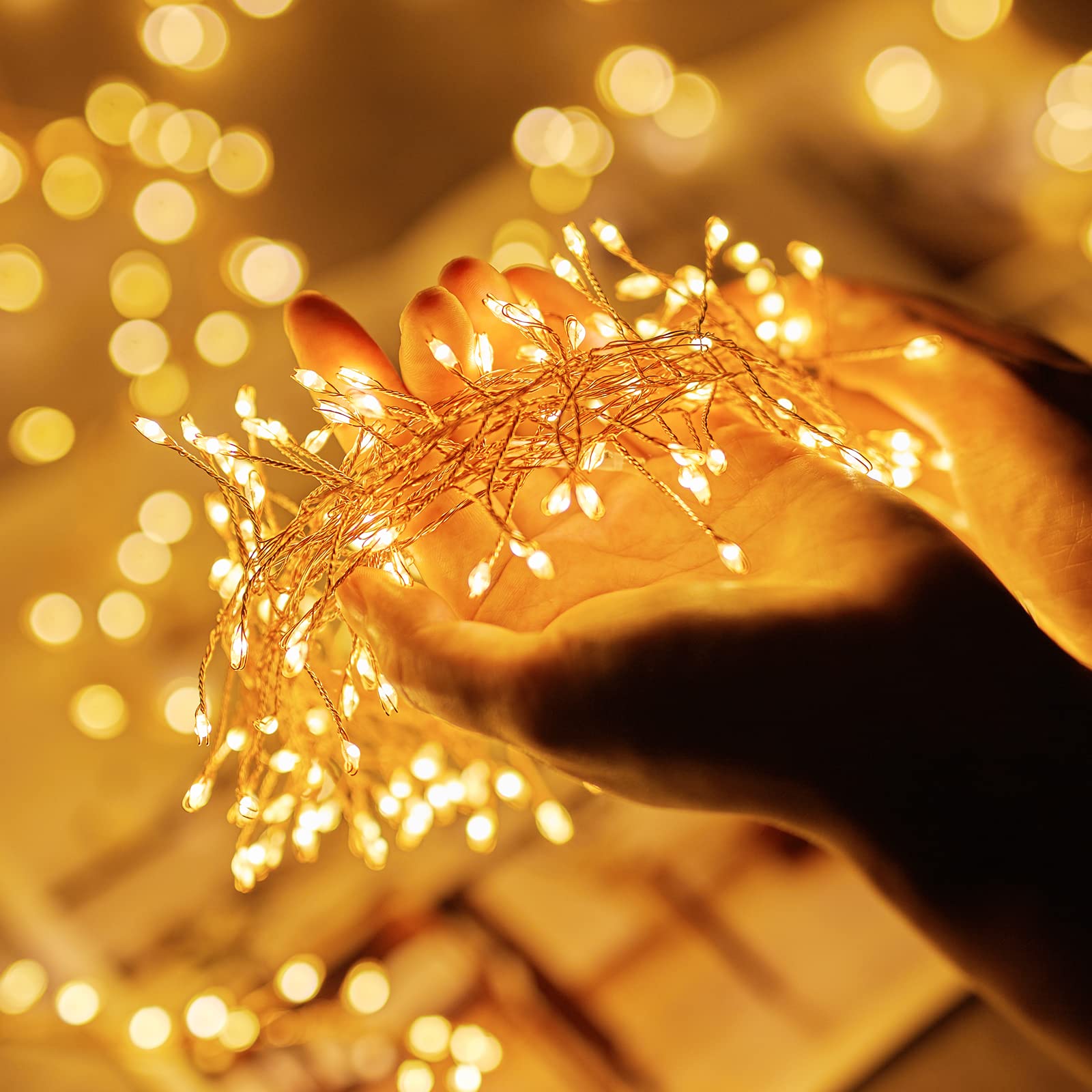 Minetom Cluster Fairy Lights, 10Feet 200LED Waterproof Copper Wire, Warm White with Remote, Model JT-EL/FC045V1000