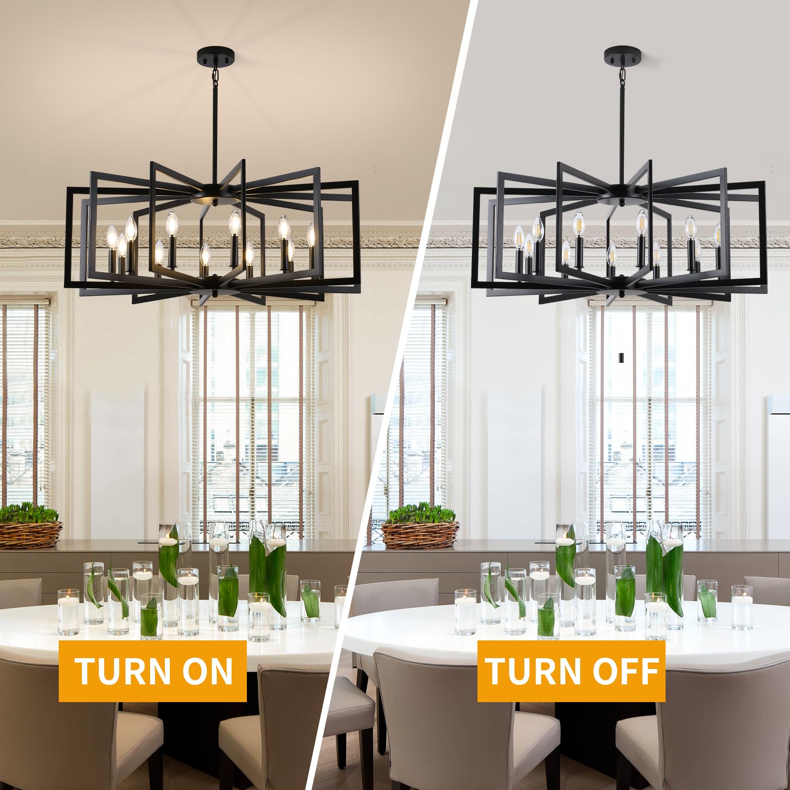 MIAYBPH Black Chandelier, 12-Light Modern Industrial Light Fixture for Dining Room, Living Room, Farmhouse, Model W-P9080-12