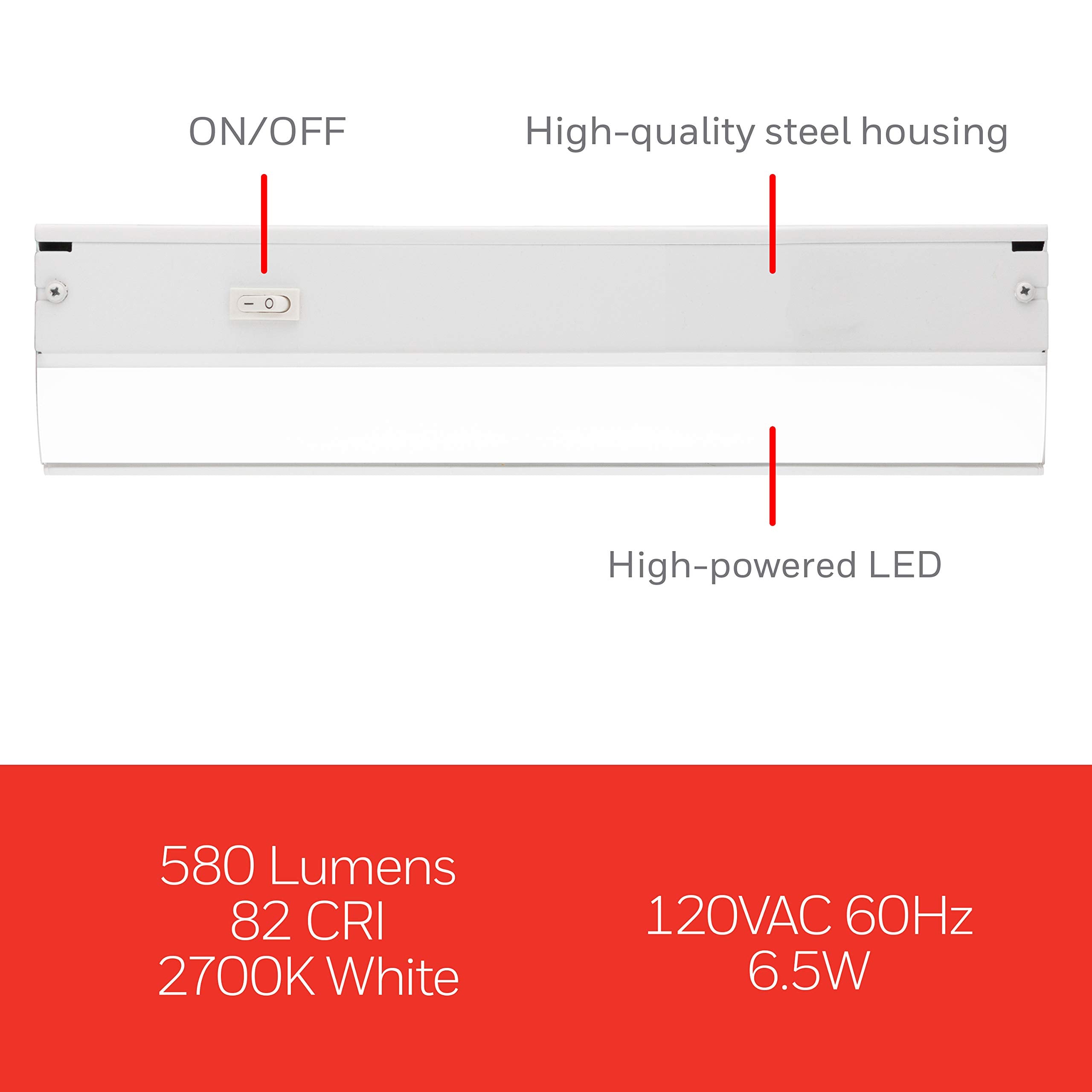 Ultrapro 24&quot; Hardwired Under Cabinet Lights, 2700K Warm White, Kitchen Lighting, White