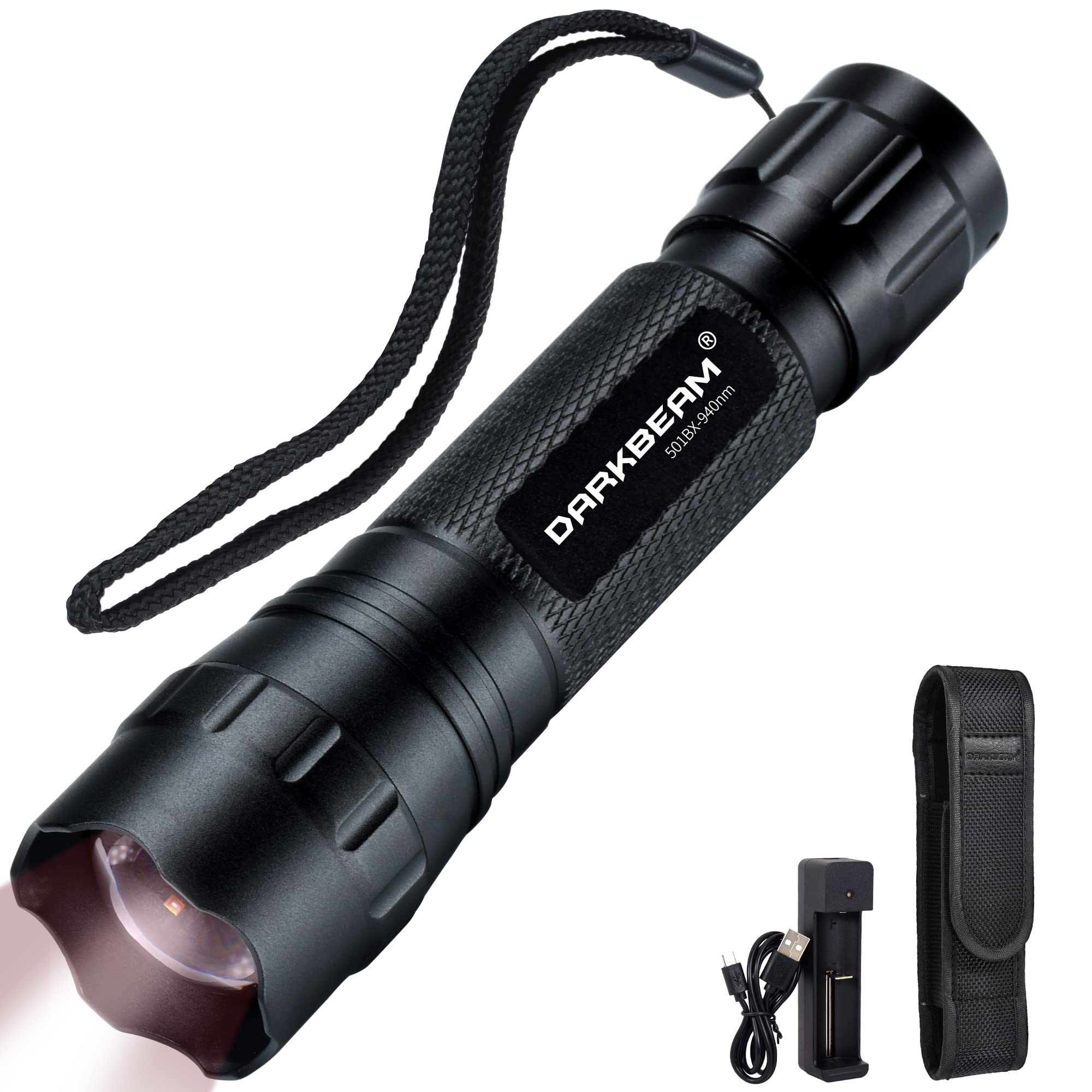DARKBEAM ir Flashlight Infrared 940nm Light LED Rechargeable Mini for Night Vision  Tactical ir Illuminator with Long Range & High Power  Focus Adjustable for Hunting  Observation  Search