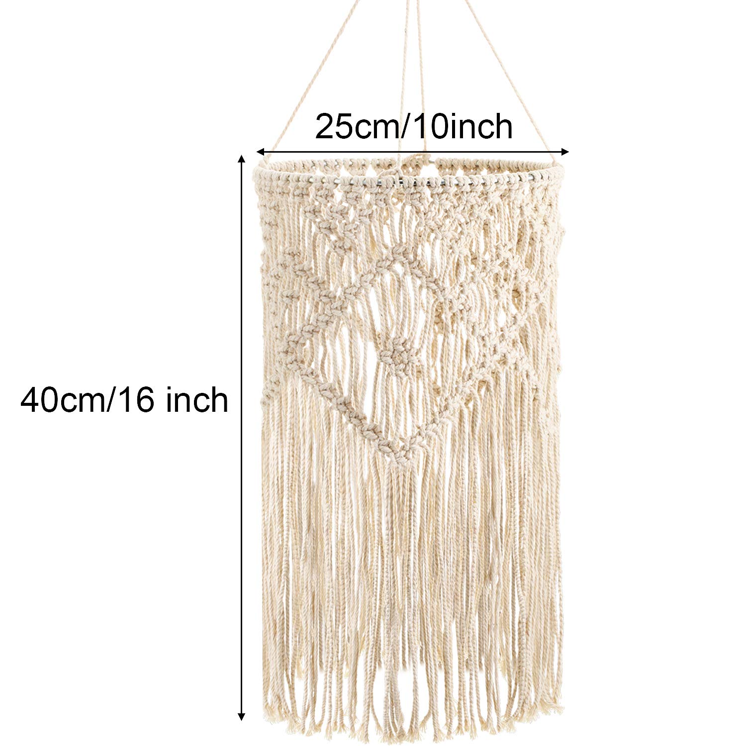 Boao Boho Hanging Lamp Shade Macrame Lamp Shade Light Cover Pendant Ceiling Decor For Living Room, Bedroom And Bathroom, Warm Wh