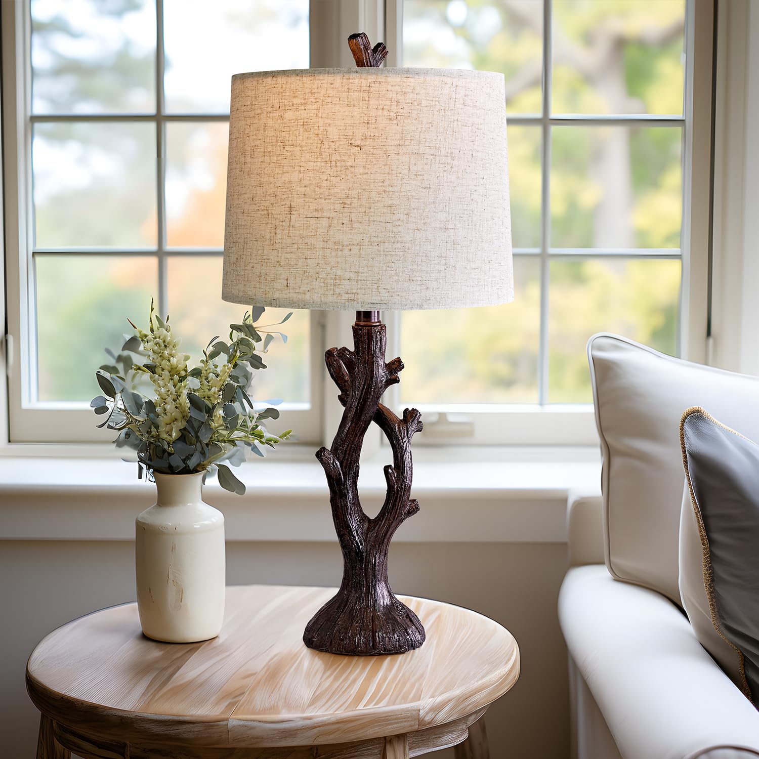 OYEARS 25" Farmhouse Table Lamp Set of 2, Vintage Brown Resin Nightstand Lamps, Model AMZ-T1143BR for Living Room and Bedroom