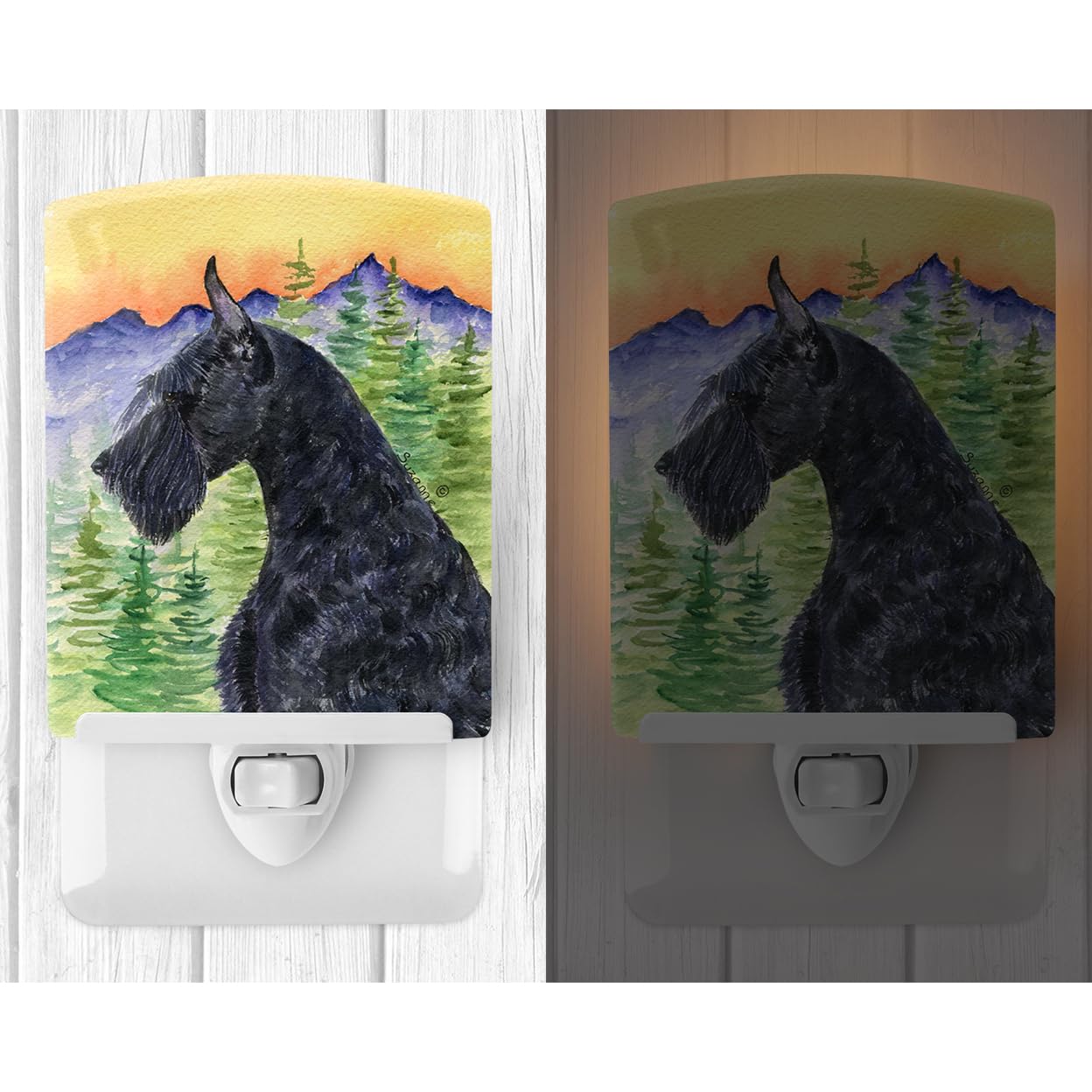Caroline'S Treasures Ss8256Cnl Schnauzer Ceramic Night Light Compact, Ul-Certified, Ideal For Bedroom, Bathroom, Nursery, Hallway, Kitchen, 6X4X3, Multicolor