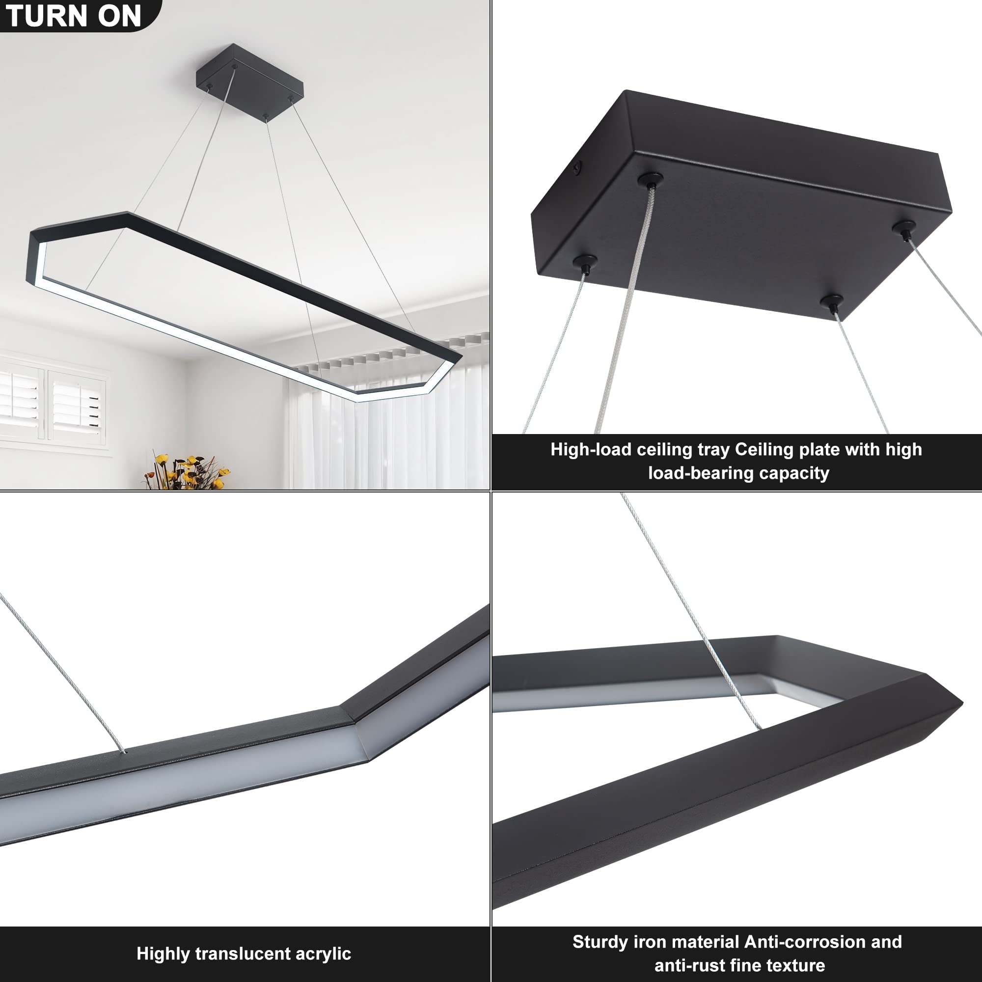 Welaki Black Led Pendant Light Fixture, Dimmable Led Pendant Light Kitchen Island, 6000K Adjustable Hanging Lamp For Kitchen Isl