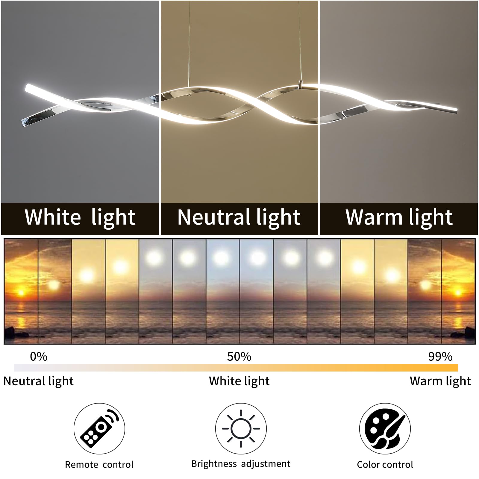 Matven Modern Ceiling Chandelier Light, Acrylic Anti Flicker Pendant Lamp With Remote Control Dimmable 3 Color Mode & Brightness (Warm Cool Neutral Light) For Kitchen Bar(Silver)