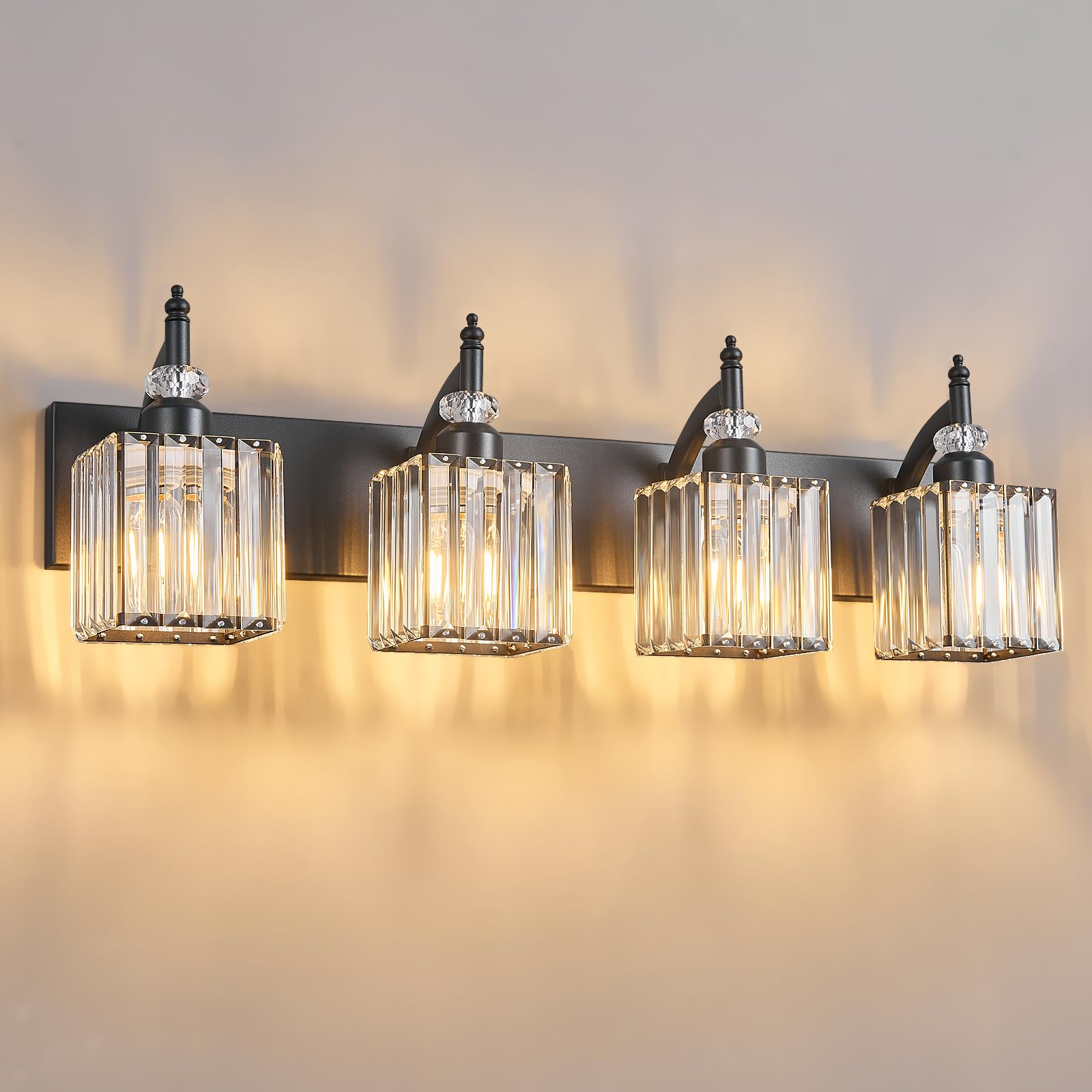 BBLLWJ Crystal Vanity Lights - 4-Light Modern Bathroom Fixture Over Mirror, Black, Model 655