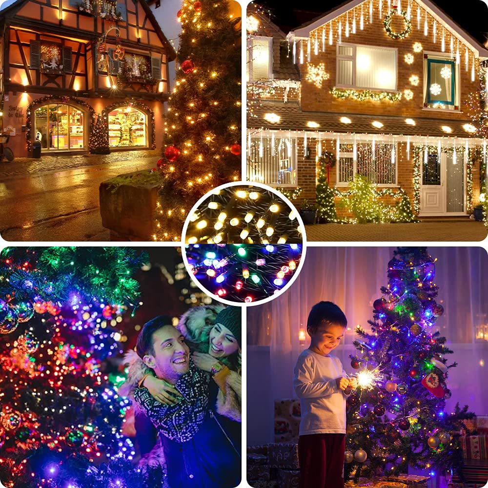 Amyhomie Color Changing Christmas Lights, 108Ft 300Led Warm White&Multicolor Christmas String Lights, 8 Modes Waterproof Fairy S