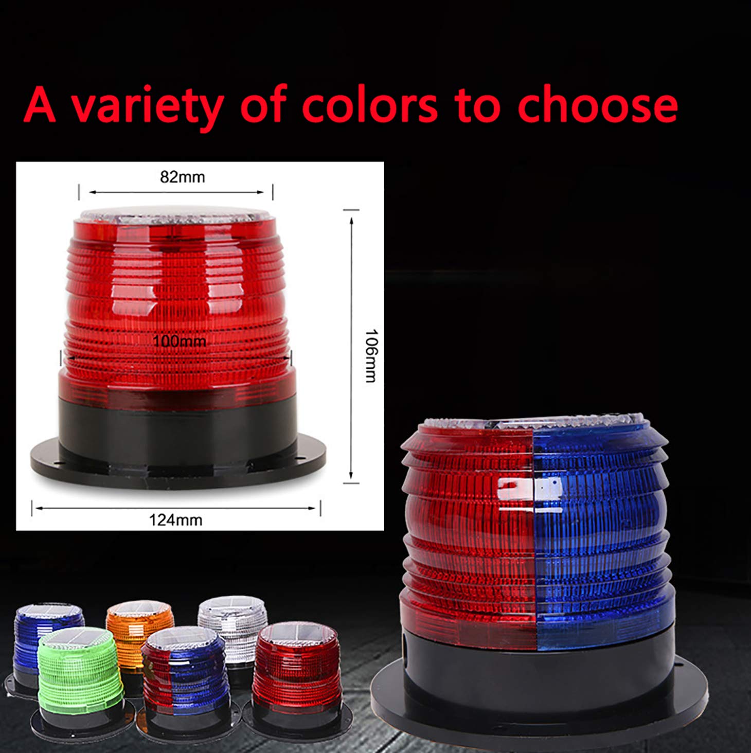 Risoon Solar Strobe Light With Magnetic Base - Waterproof Red+Blue Safety Warning Light For Traffic