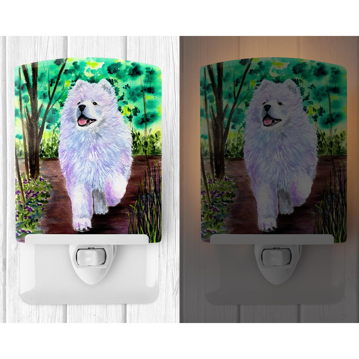 Caroline'S Treasures Ss8458Cnl Samoyed Ceramic Night Light Compact, Ul-Certified, Ideal For Bedroom, Bathroom, Nursery, Hallway, Kitchen, 6X4X3, Multicolor