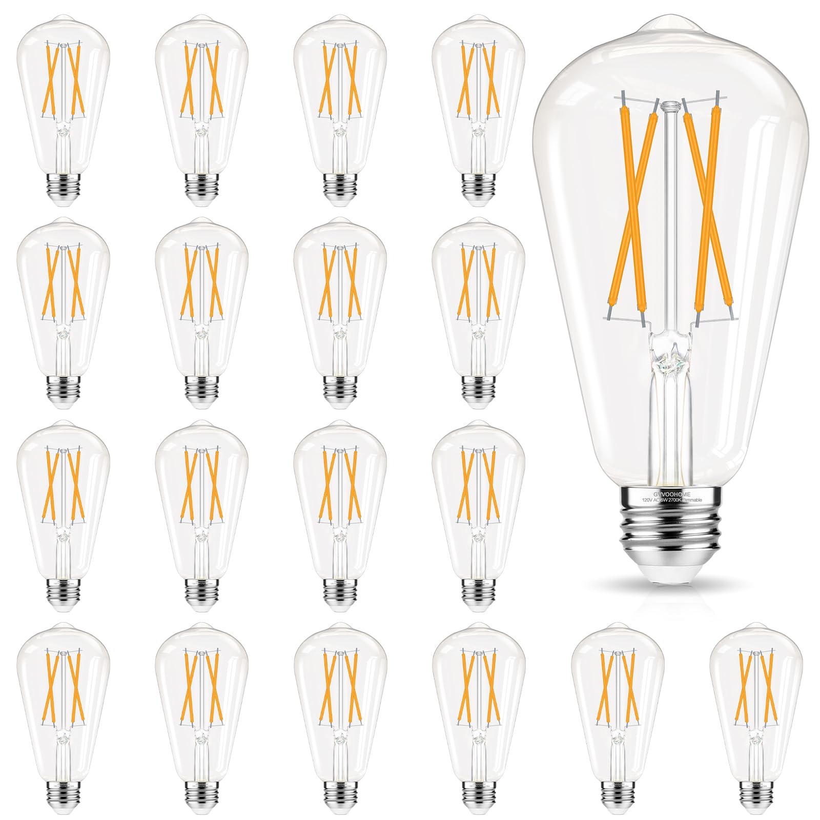 Gvvoohome Edison Bulbs 60 Watt Led, E26 Bulb Dimmable, Soft White 2700K, St58 Vintage Light Bulbs, 90+ Cri, 6W 600Lm, E26 Medium