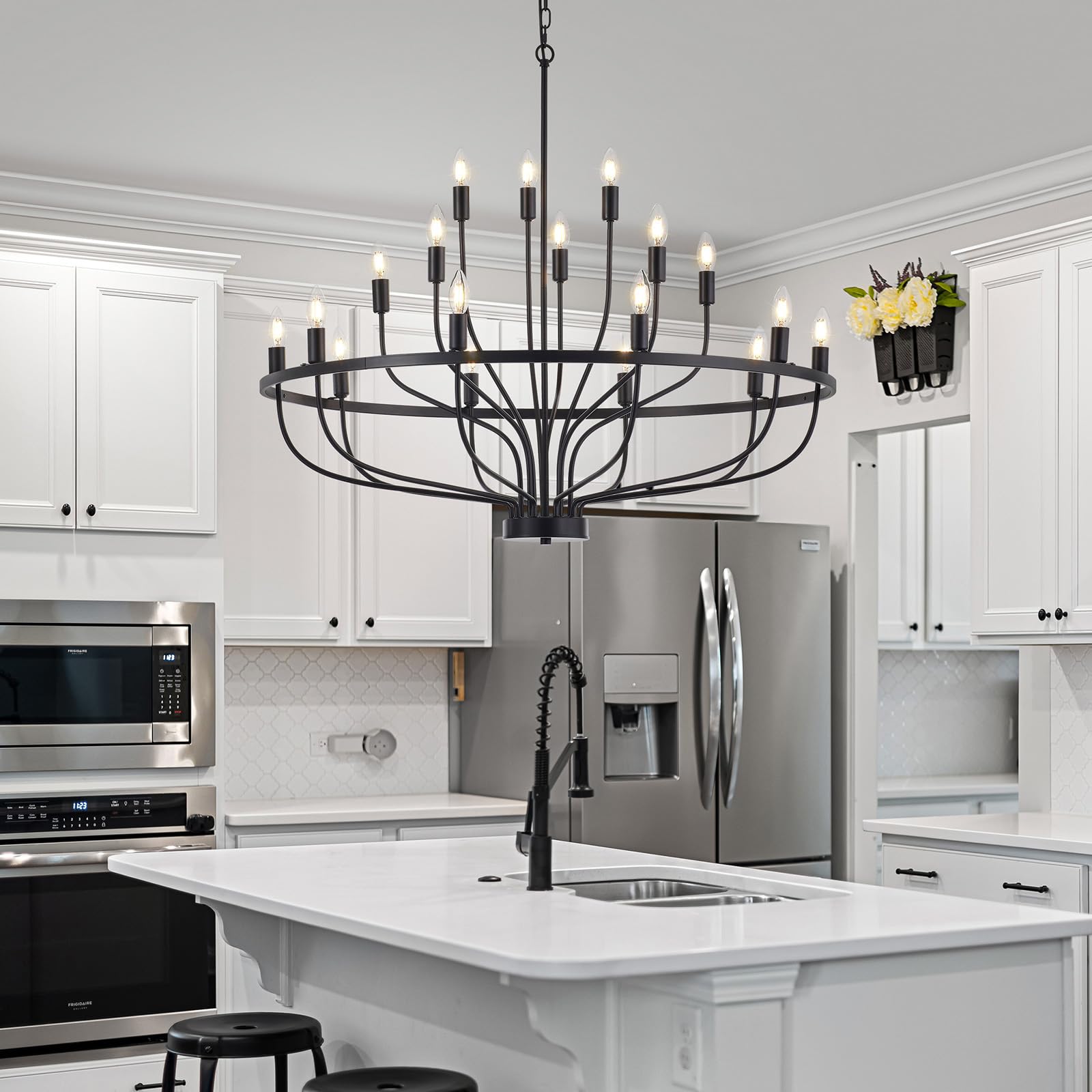 Widluth Industrial Black Chandelier, 39.4in, 18-Lights Candle Style, Rustic Vintage Design, Model MD1009-18-hei