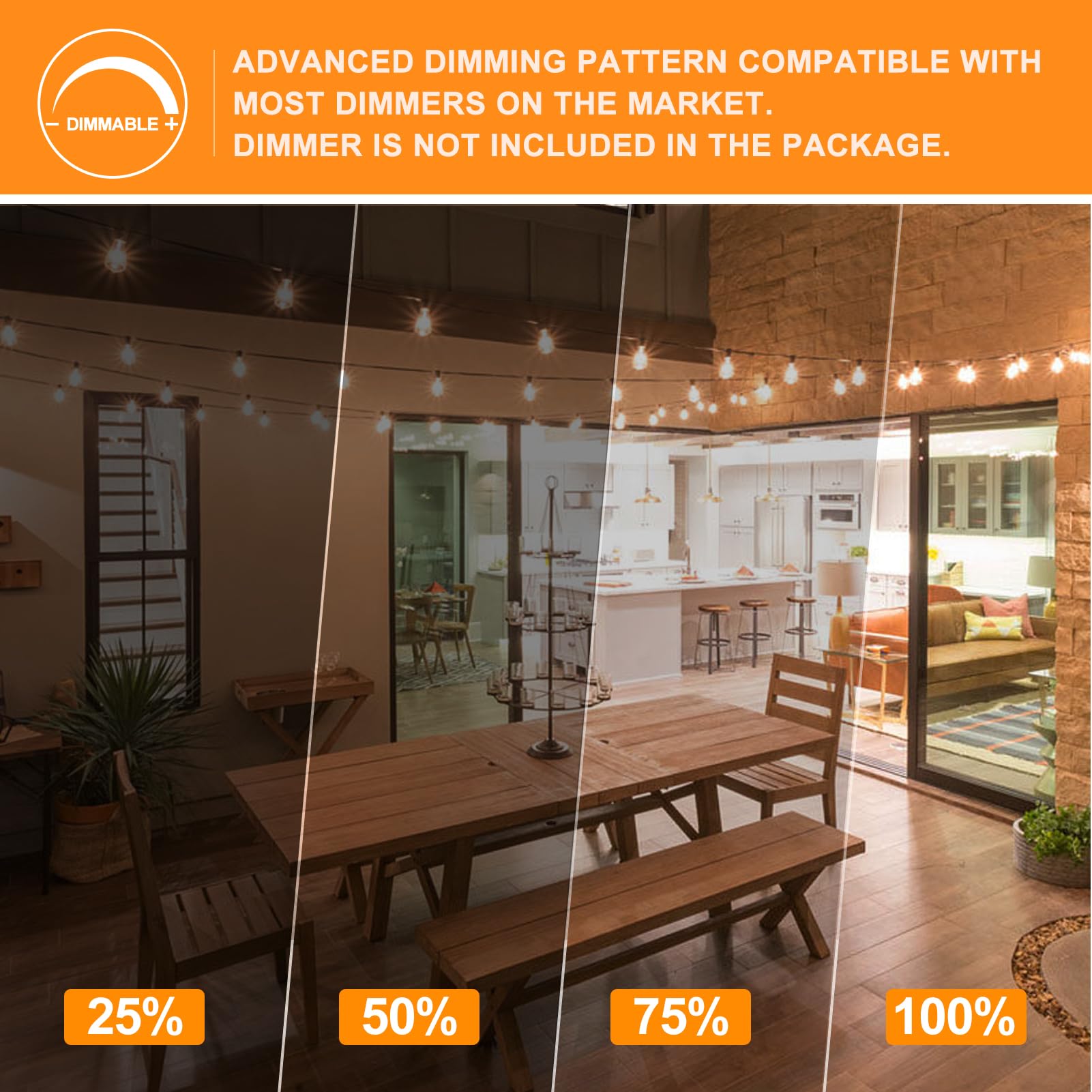 Achin Outdoor String Lights G40 Globe 100FT 50+2 LED Bulbs Waterproof Dimmable White Wire 2700K