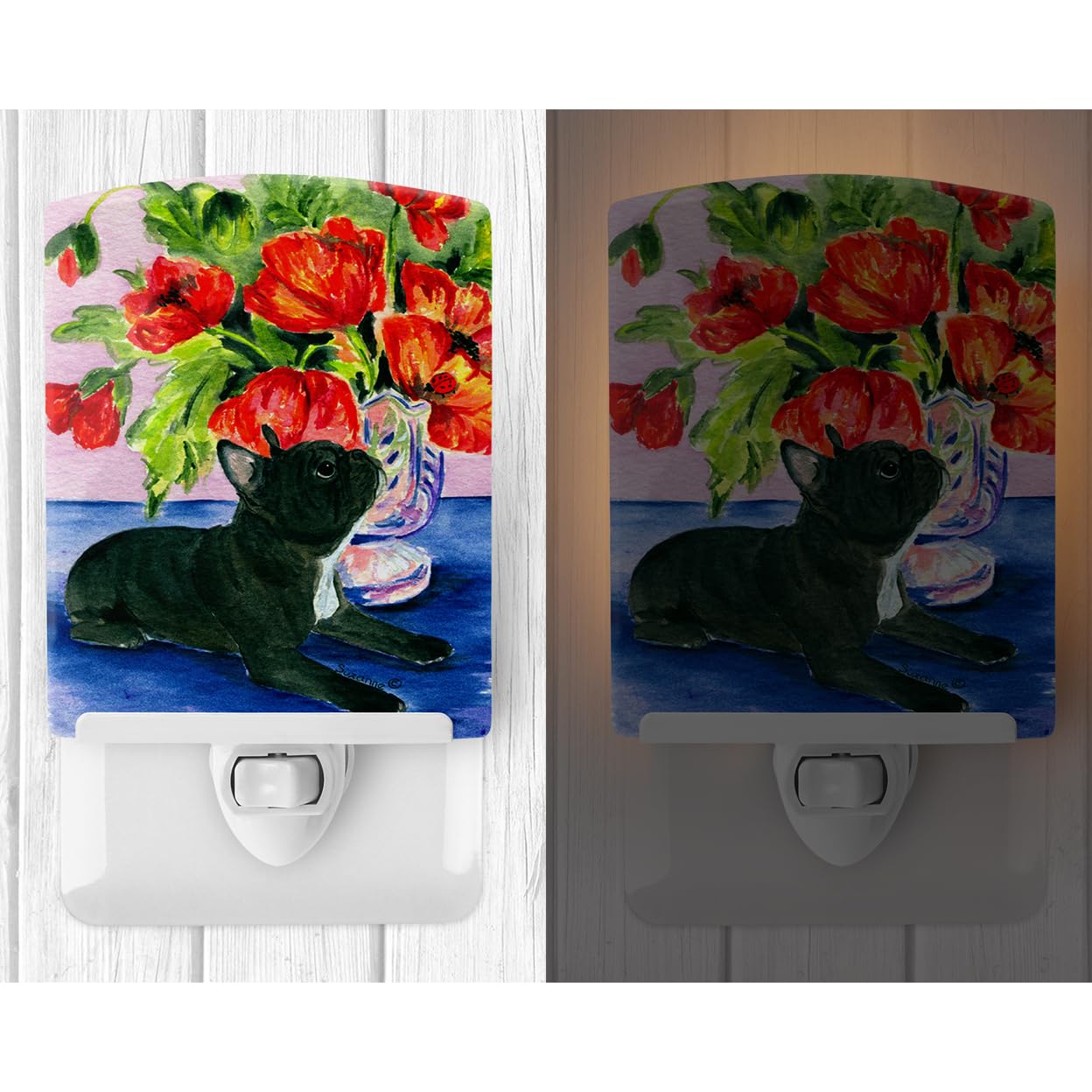 Caroline'S Treasures Ss8308Cnl French Bulldog Ceramic Night Light Compact, Ul-Certified, Ideal For Bedroom, Bathroom, Nursery, Hallway, Kitchen, 6X4X3, Multicolor