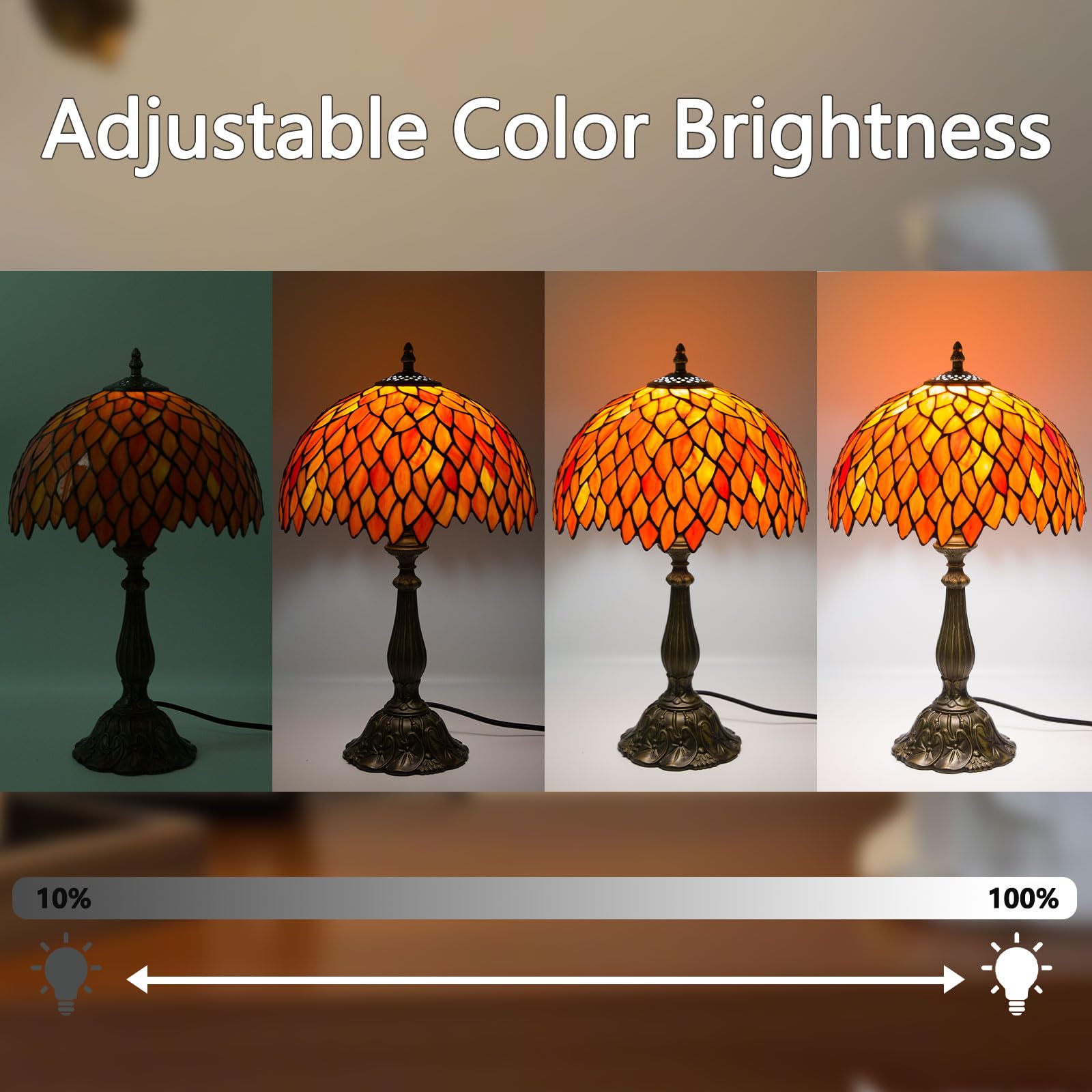 Crefotu 12 Inch Tiffany Table Lamp with Remote Control, Stepless Dimmable, Glass, Orange, Model CFLPUS-004