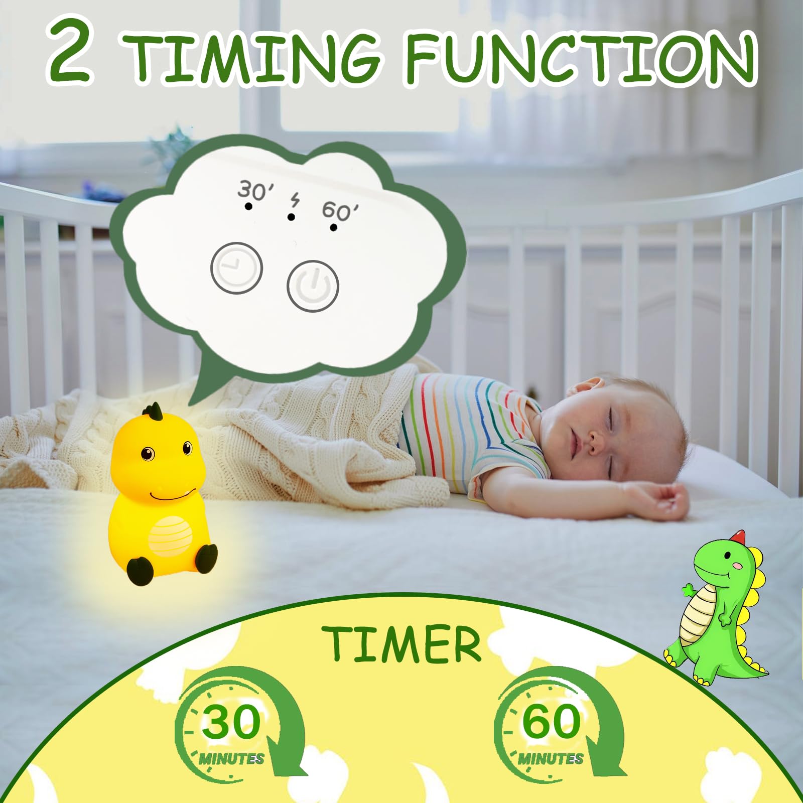 NCBNCB Night Light for Kids Cute Dinosaur Night Light,16 Colors Silicone Dimmable Baby Night Lights for Nursery, Rechargeable Ni