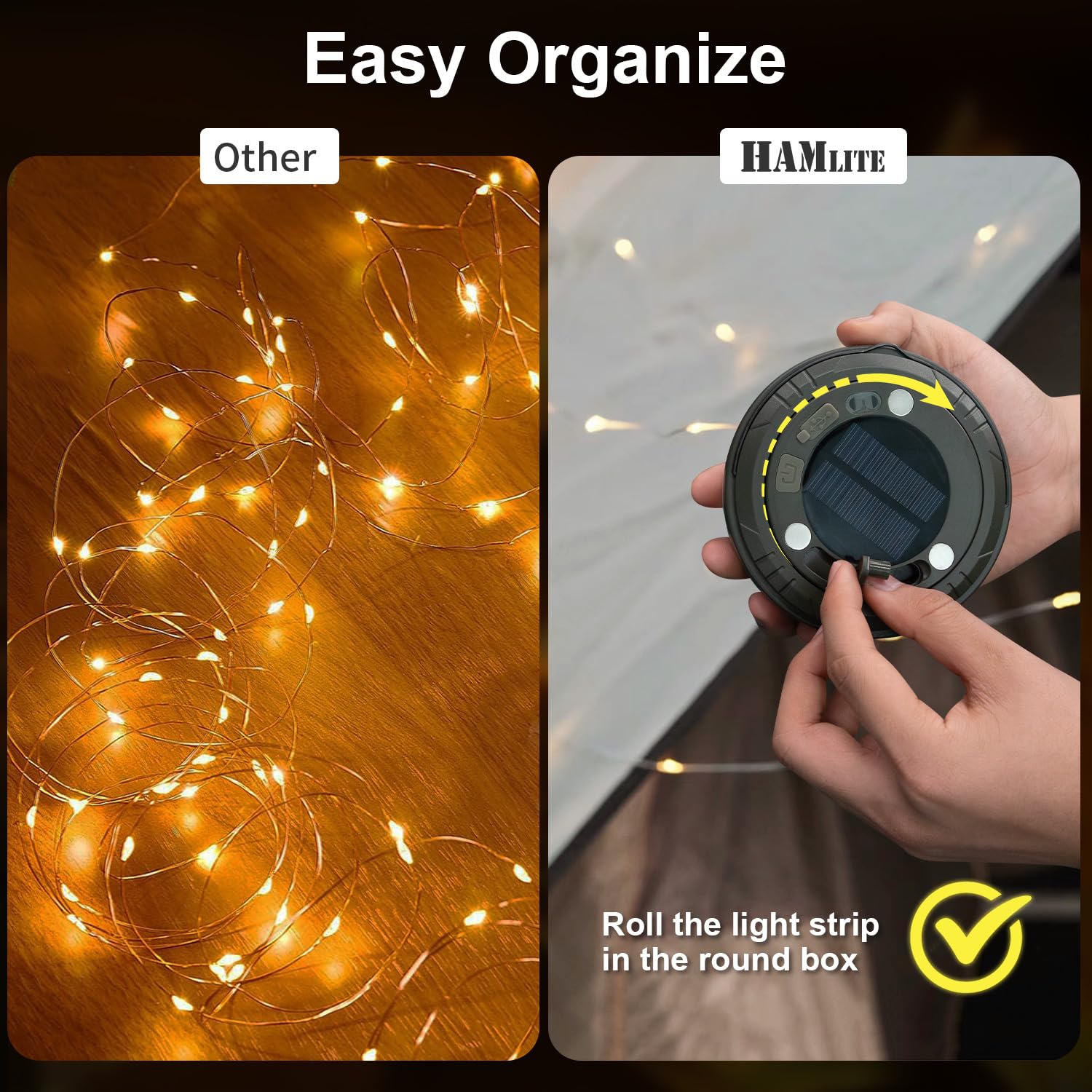 Hamlite Solar Camping String Lights: 4 In 1 Camping Fairy Lights With 5 Modes - 32.8Ft Solar Camping Lights Rechargeable - Usb W