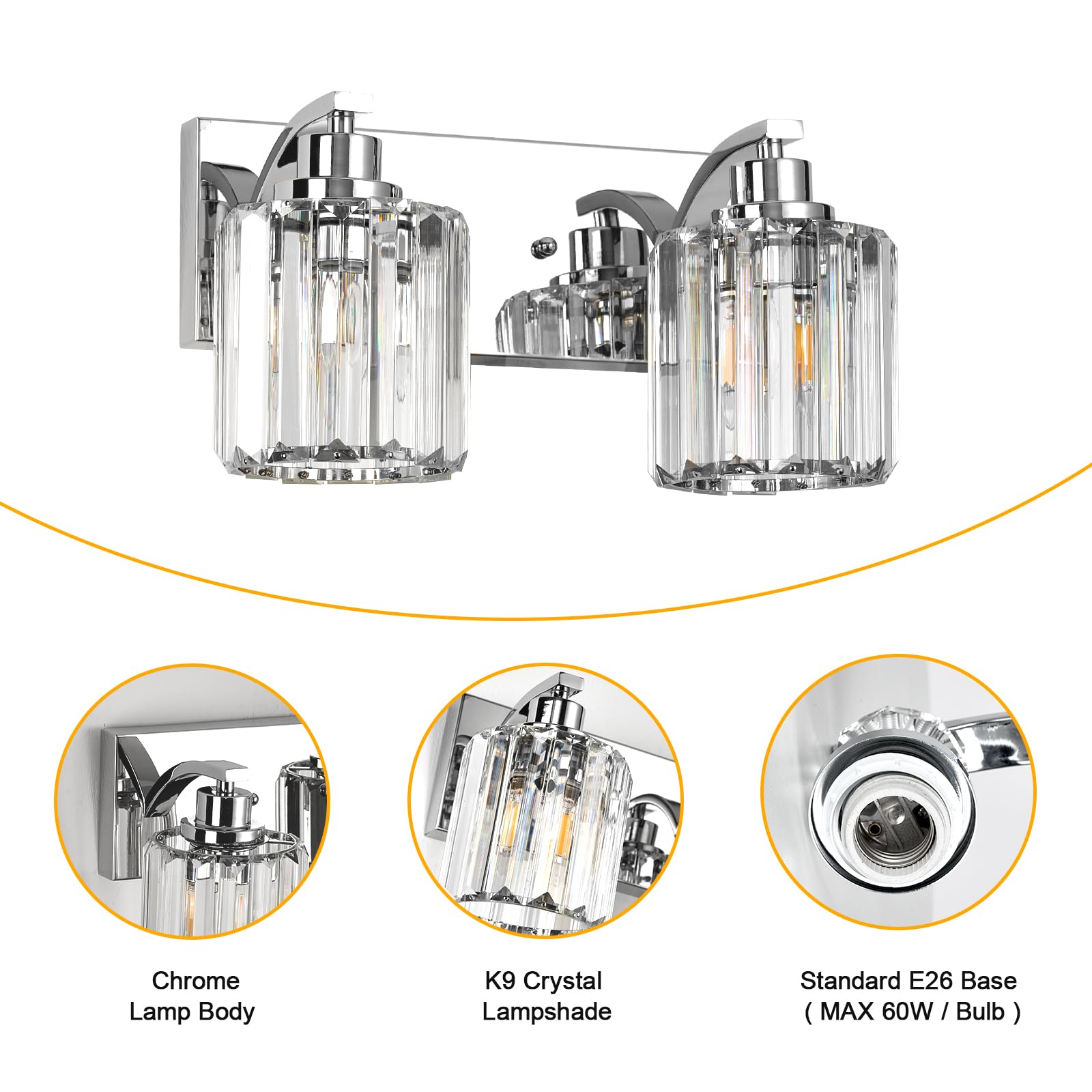 Haolaike 4-Lights Chrome Crystal Bathroom Vanity Light Fixture, Metal, Modern Design, Model c635d9db-e78b-4229-b9e5-b634ec889379