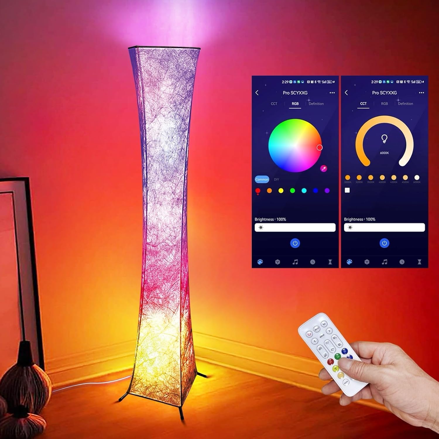 2 Pcs Floor Lamp, 61'' Smart Rgb Led Corner Lamp With Music Sync And 16 Million Diy Colors, 3 Color Temperature, App & Remote Co