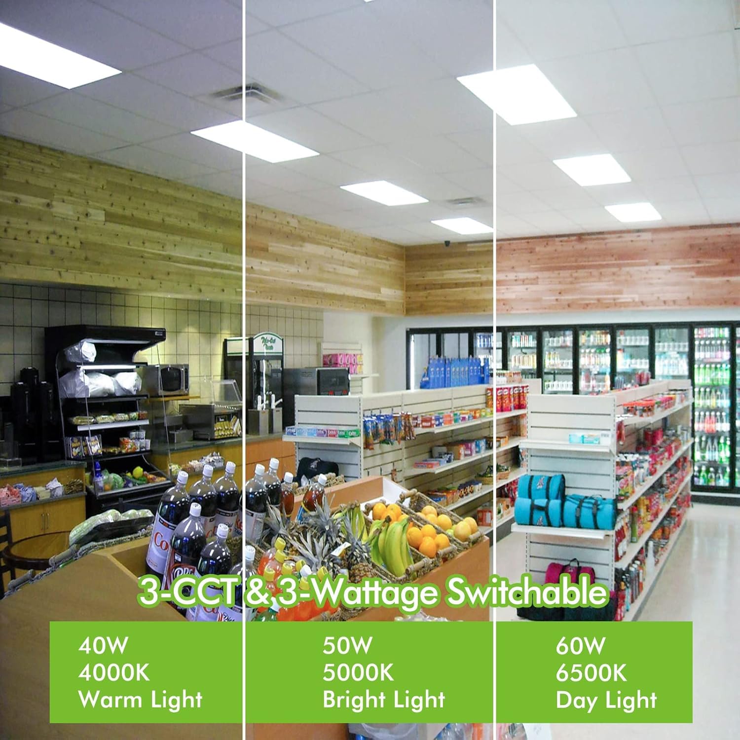 hykolity LED Flat Panel Troffer Light, 2x4, 40-60W, CCT Selectable 4000K-6500K, Dimmable, Model PN
