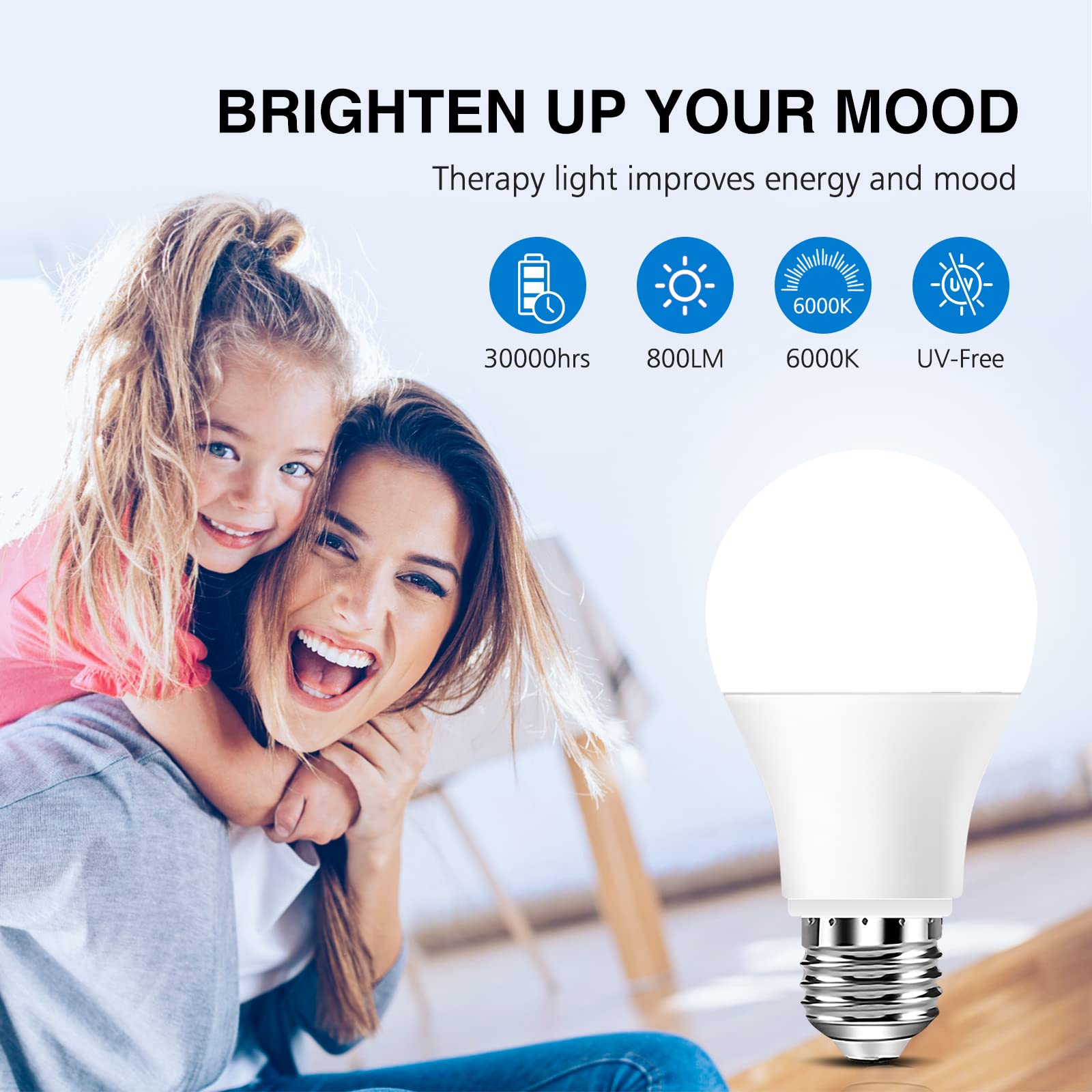 Neporal LED Full Spectrum Light Bulbs, 6000K Cool White, 9W (60W Equivalent), Pack of 3, Plastic, Ideal for Study, Office, Bedroom