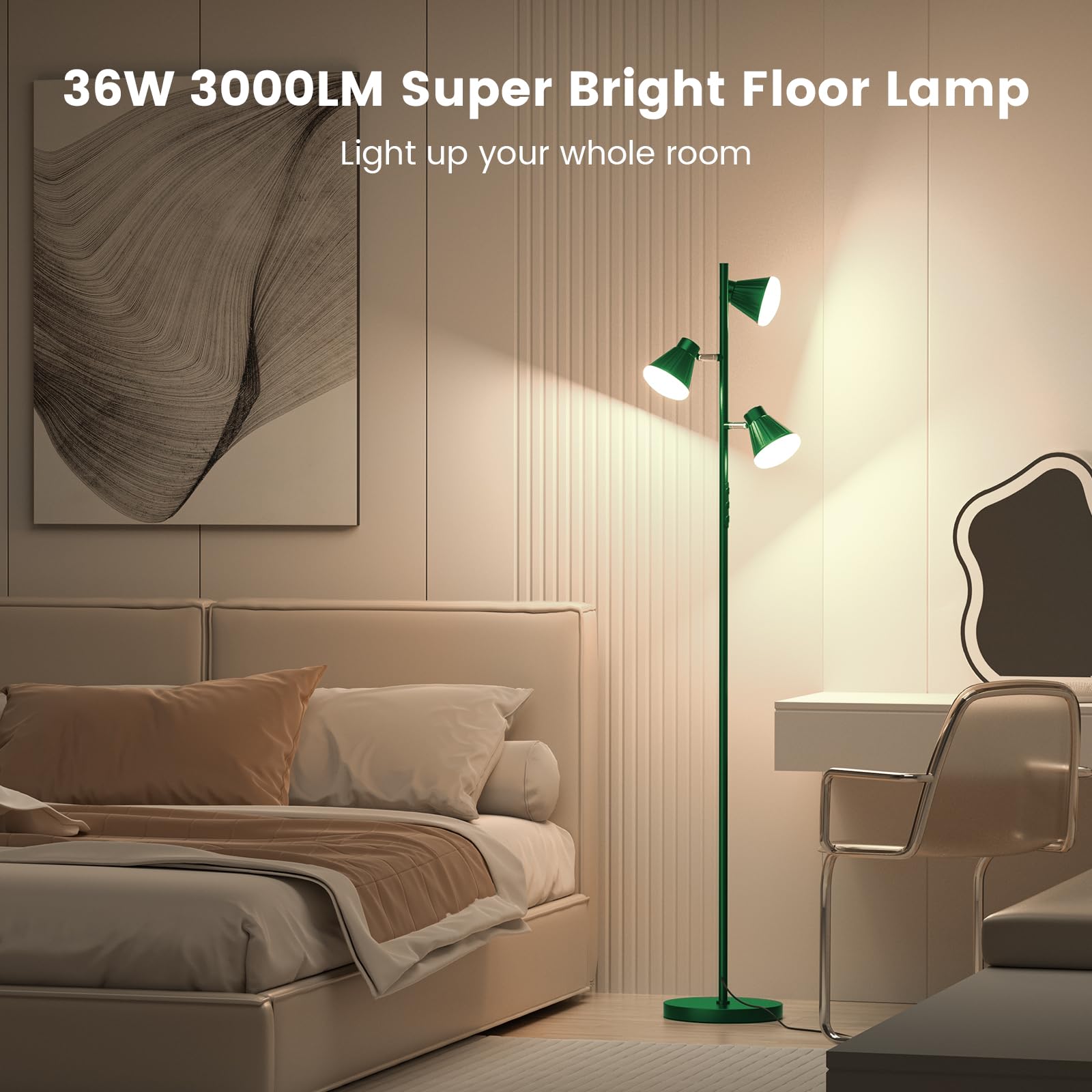 SIBRILLE 36W LED Floor Lamp, Dimmable with Remote, 4 Color Temps, Green, Model H107812