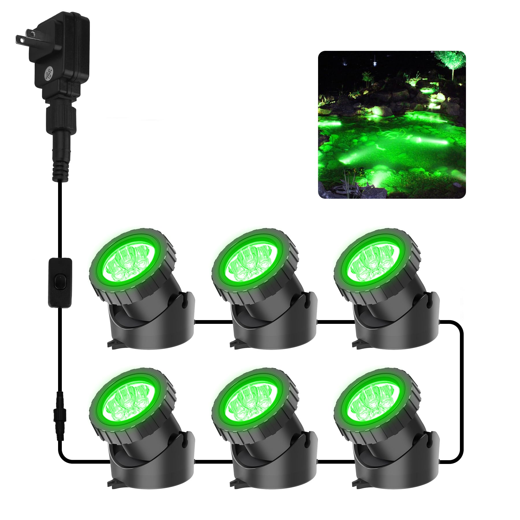 Crepow Ip68 Waterproof Green Led Pond Lights - Submersible Spotlights For Garden, Pool, Aquarium (6-Pack)