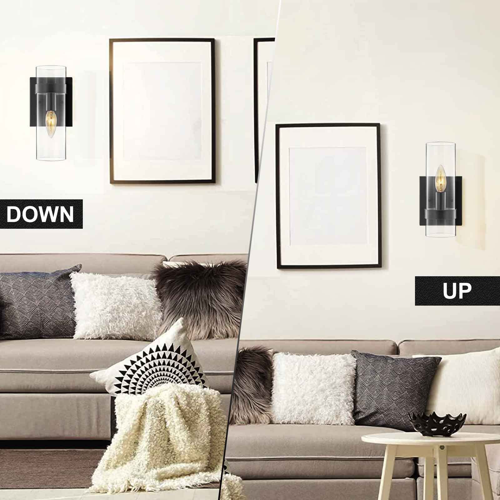 EE Eleven Master Wall Light Sconce 1-Light, Black Iron Base, Clear Glass Shade, Model c9b852f7-5d34-4e1c-acad-14ab11