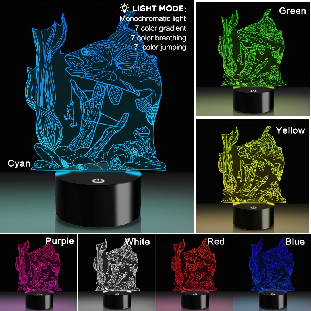3D Fishing Lamp Illusion Night Light Led Touch Fish Desk Table Lamps 7 Color Change Usb 3D Visual Lights Home Bedroom Decor Ligh