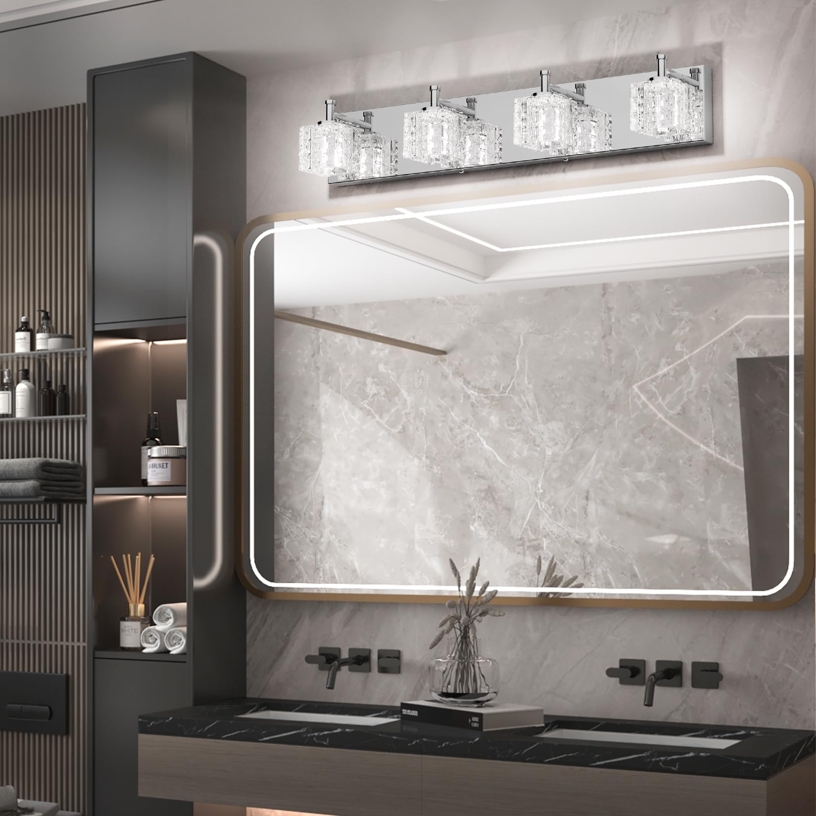 Ralbay Modern LED Vanity Lights - 4 Light Chrome Bathroom Fixture, 26 Inch, Stainless Steel, Model 9822ralbay