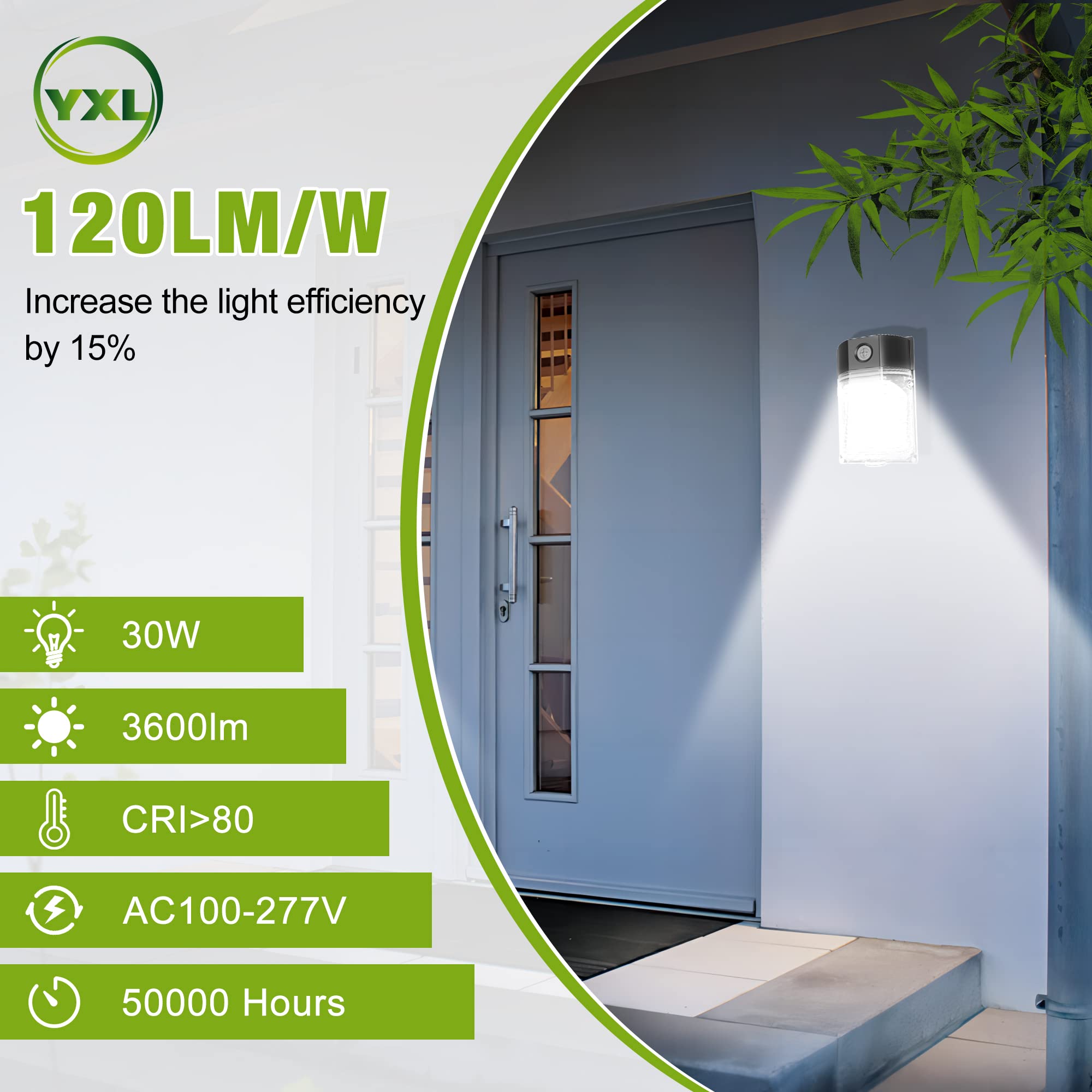 Yxl 4Pack 30W 3600Lm Led Wall Pack Lights With Dusk To Dawn Photocell, Ac100-277V 5000K Wall Pack Lights Outdoor Led, Ip65 Waterproof, Etl Listed, For Porch Garden Garage Warehouse Security Lighting
