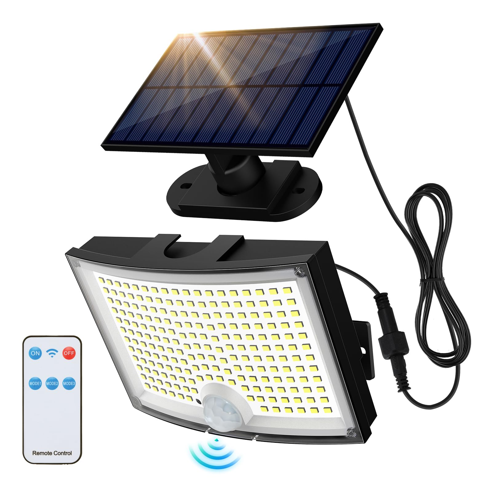 Adiding Solar Outdoor Lights, 3500LM LED Flood Lights with 16.4 Ft Cable, Remote Control Solar Motion Sensor Lights with 3 Modes