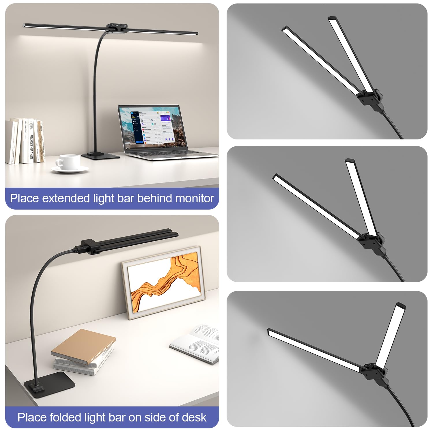 EppieBasic LED Desk Lamp - 12W Dimmable, 6 Color Modes, Modern Black Metal Architect Lamp, Model VES2326 for Home Office