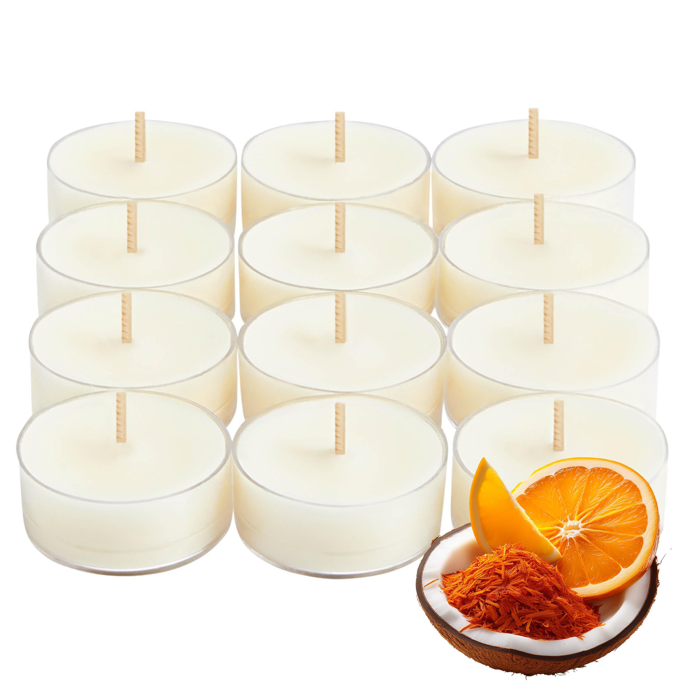 PartyLite Set of 12 Tea Lights Candles, Creamy Coconut Milk with Orange Flower Scent, Aromatherapy Scented Candles Gift Set, Up 