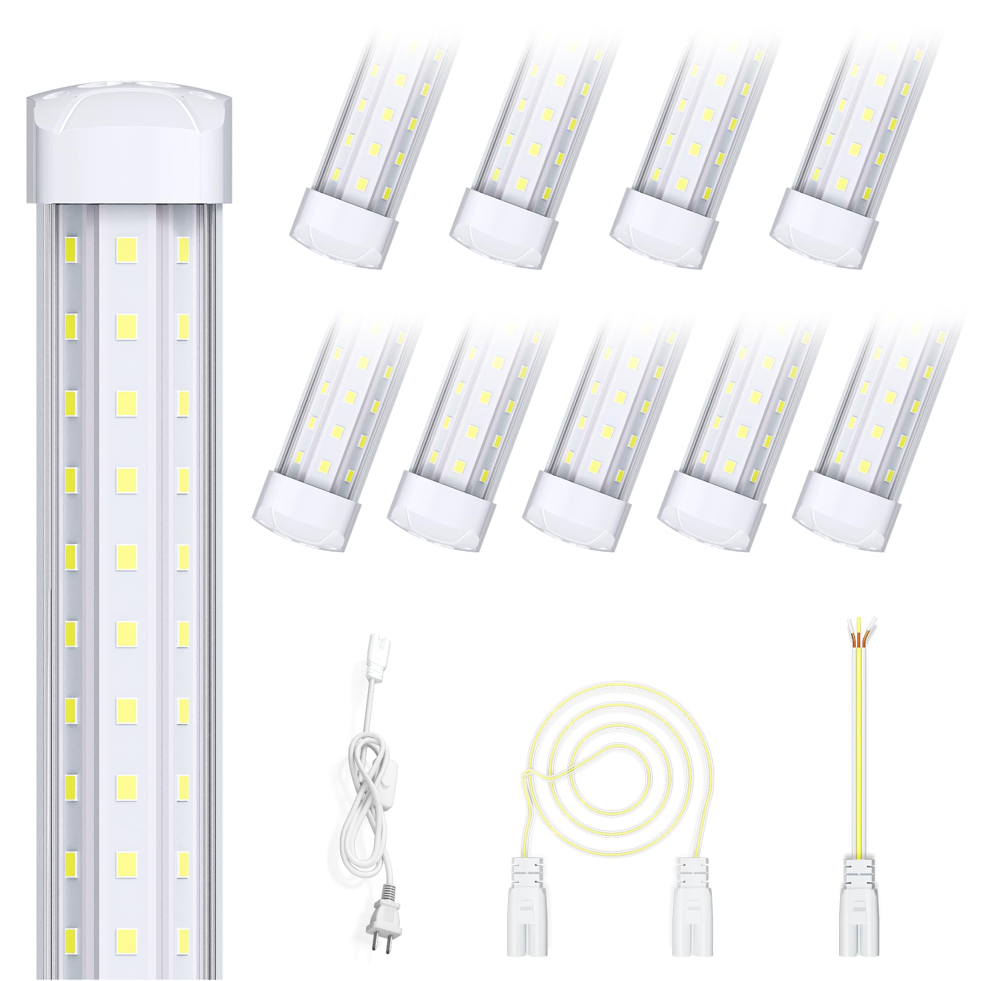 fmwkrj 8FT 10 Pack LED Shop Lights, 120W 19200LM 6000K Garage Lighting, T8 Linkable Ceiling Light Fixture for Garage, Basement, 