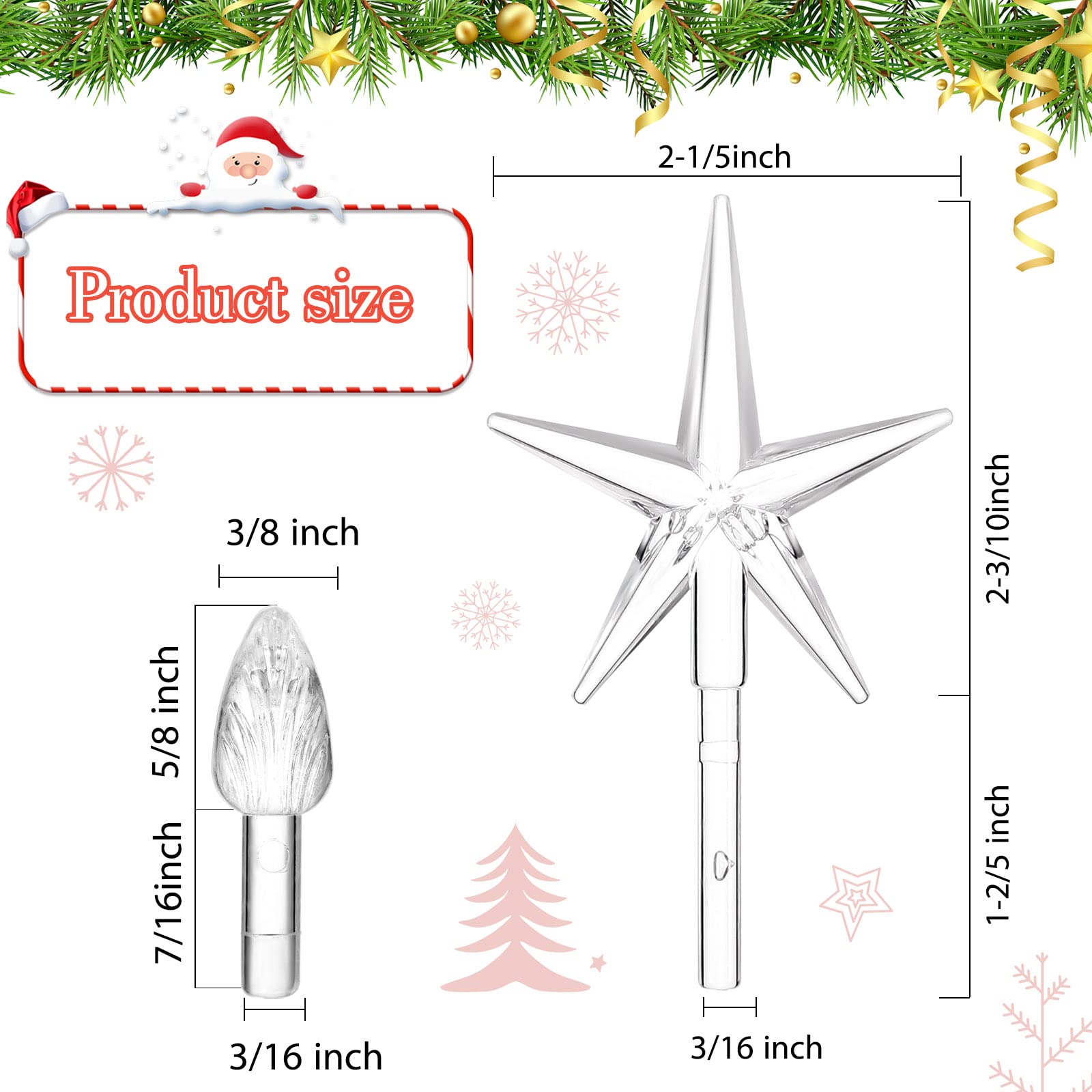 Boao 100 Pieces Ceramic Christmas Tree Bulbs And 5 Stars Replacement Plastic Bulbs For Ceramic Christmas Tree Decorations(4.7 Mm Diameter,Transparent)