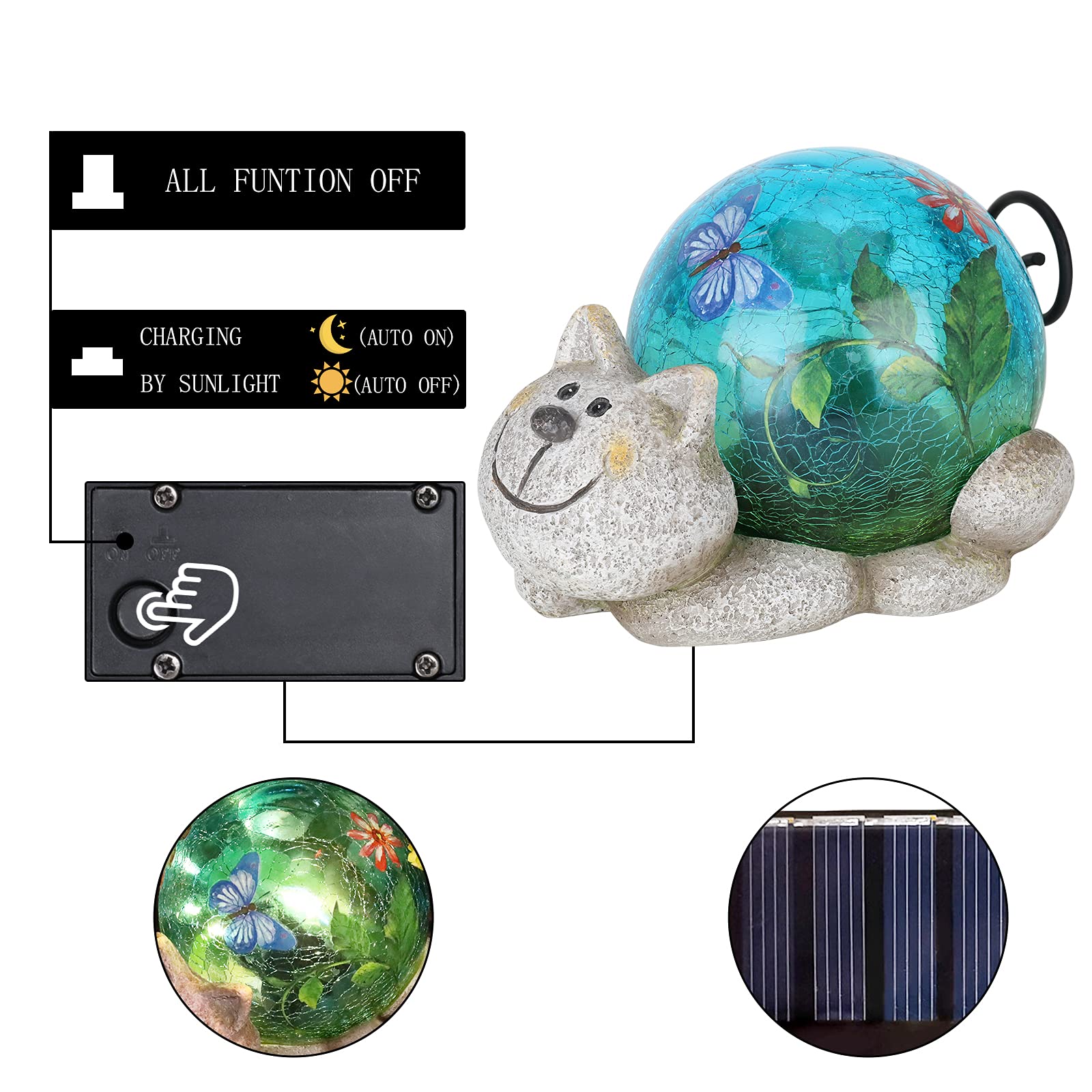 Afirst Solar Cat Garden Statue - Cracked Glass Outdoor Decor With Lights For Patio & Yard