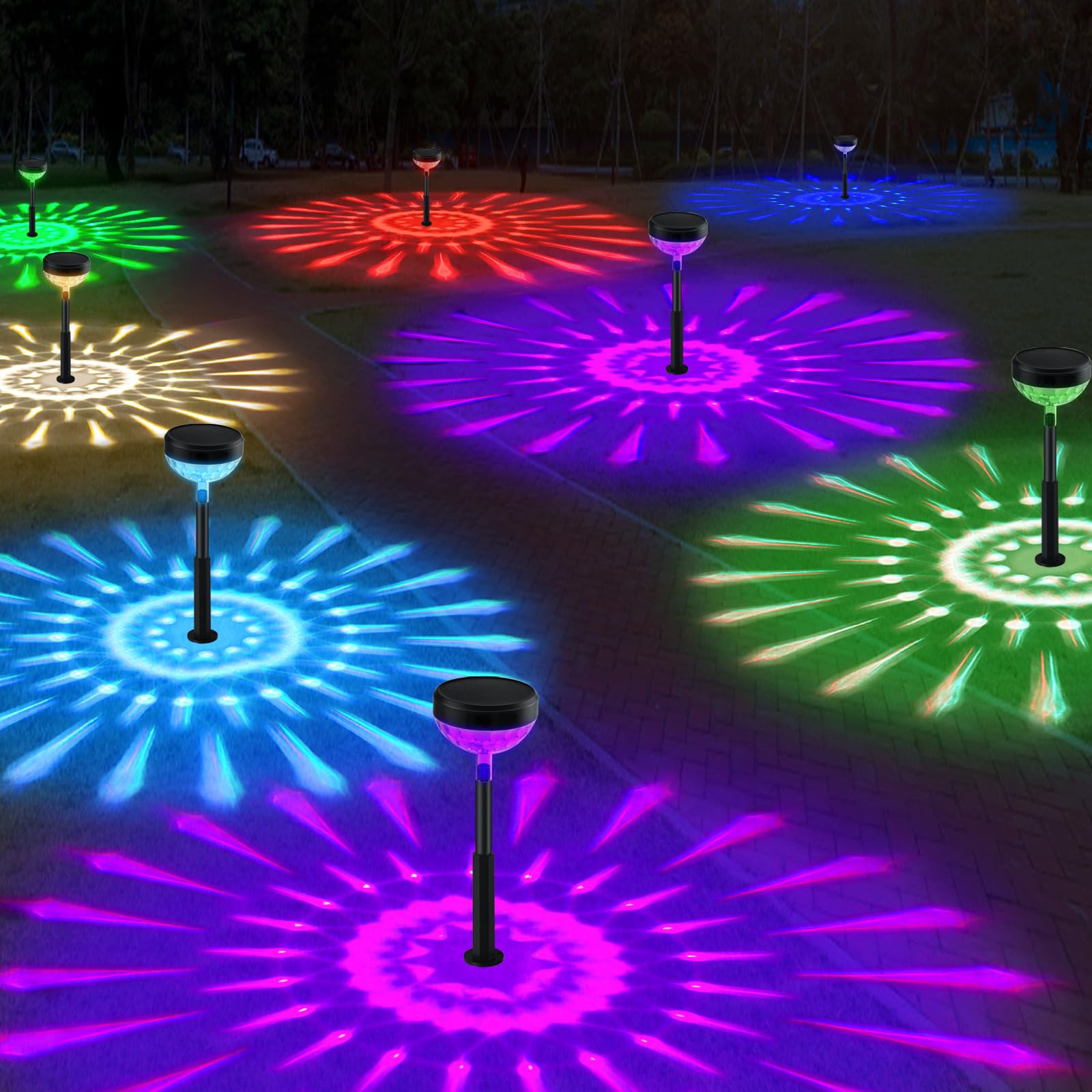 JNOEC 8Pack Solar Pathway Lights Outdoor  Color Changing+8 Fixed Color (Warm White  Cool White  Colored) Solar Lights Outdoor  Bright Solar Powered Garden Light