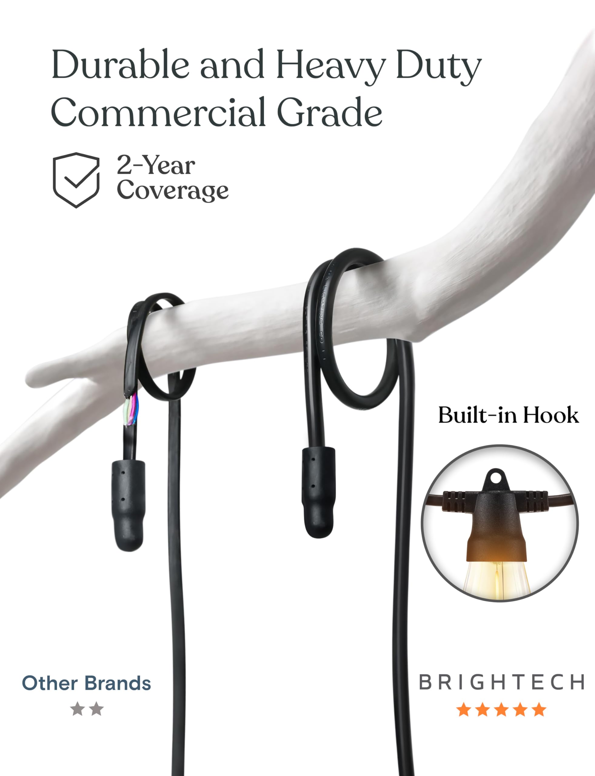 Brightech Ambience Pro Solar LED String Lights - 104ft, Waterproof, 48 Bulbs, Color Changing White, Remote Control, Model: SLR7W-104NH-48B