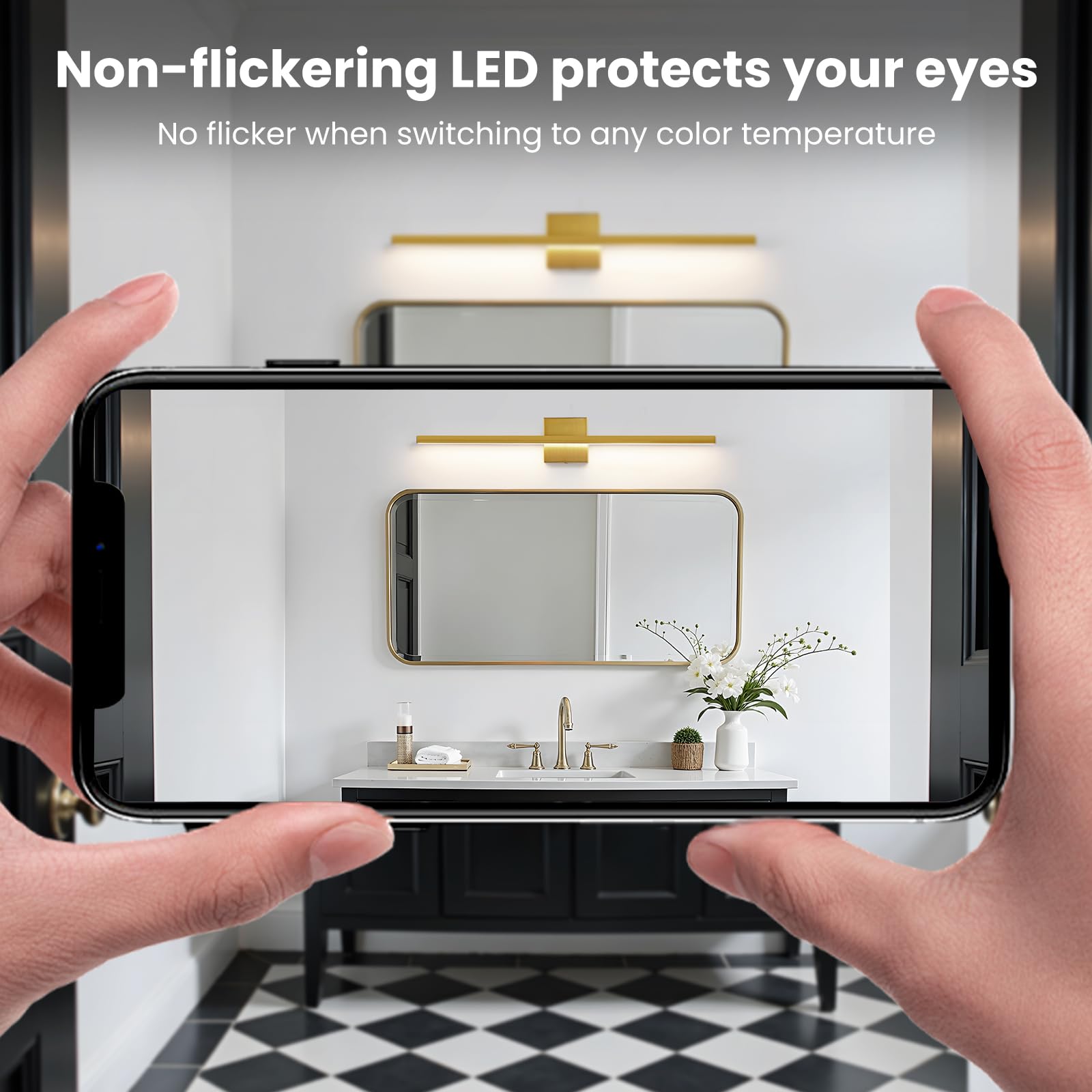 Epinl Gold Bathroom Vanity Lights - 31.5" Brushed Gold LED Wall Sconce, Dimmable, Model 8081WL-5CCT, Metal Fixture for Bathroom/Bedroom