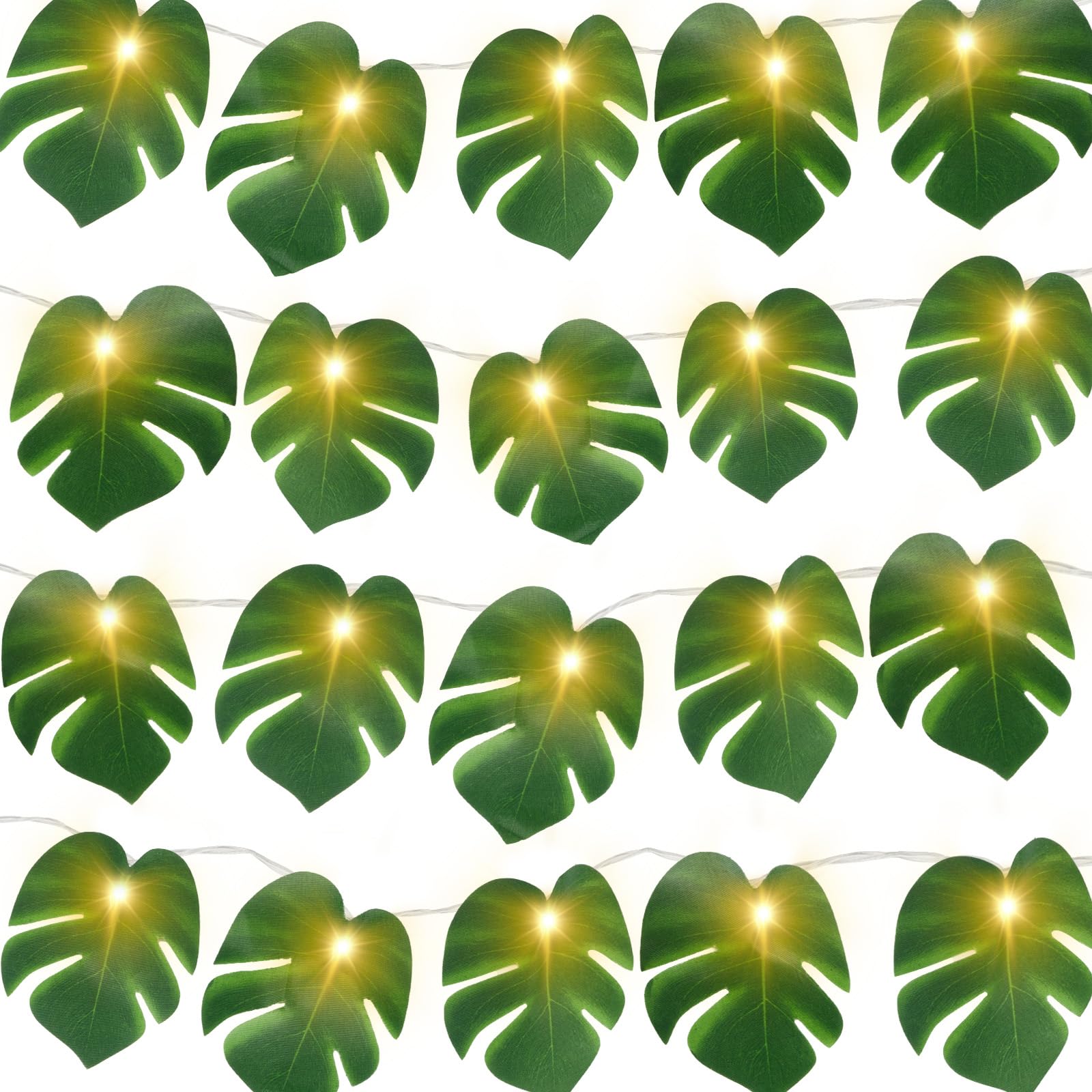 Wohserom 2 Pack Monstera Leaf String Lights  3M/9.8Ft 20 Led Tropical Artificial Palm Leaves String Lights Wall Hanging Vine Leaf For Hawaiian Luau Party Jungle Theme Beach Birthday Home Decorations